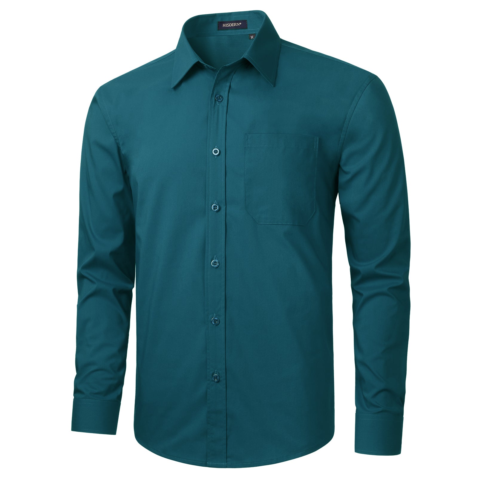 Hisdern Men's Teal Stretch Dress Shirt for Corporate Workwear