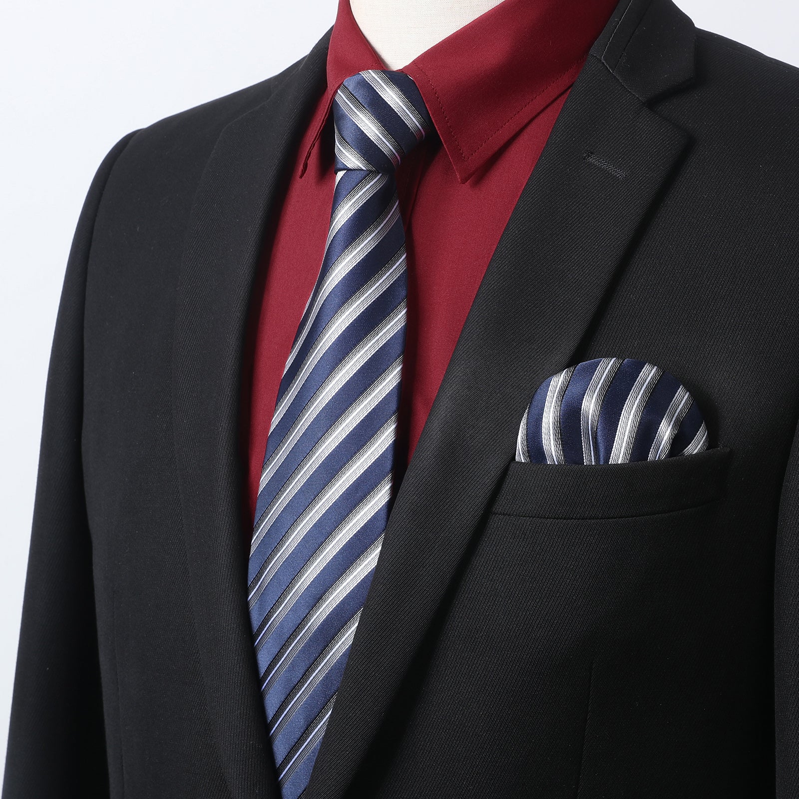 Hisdern Non-Iron Red Dress Shirt and Striped Tie S