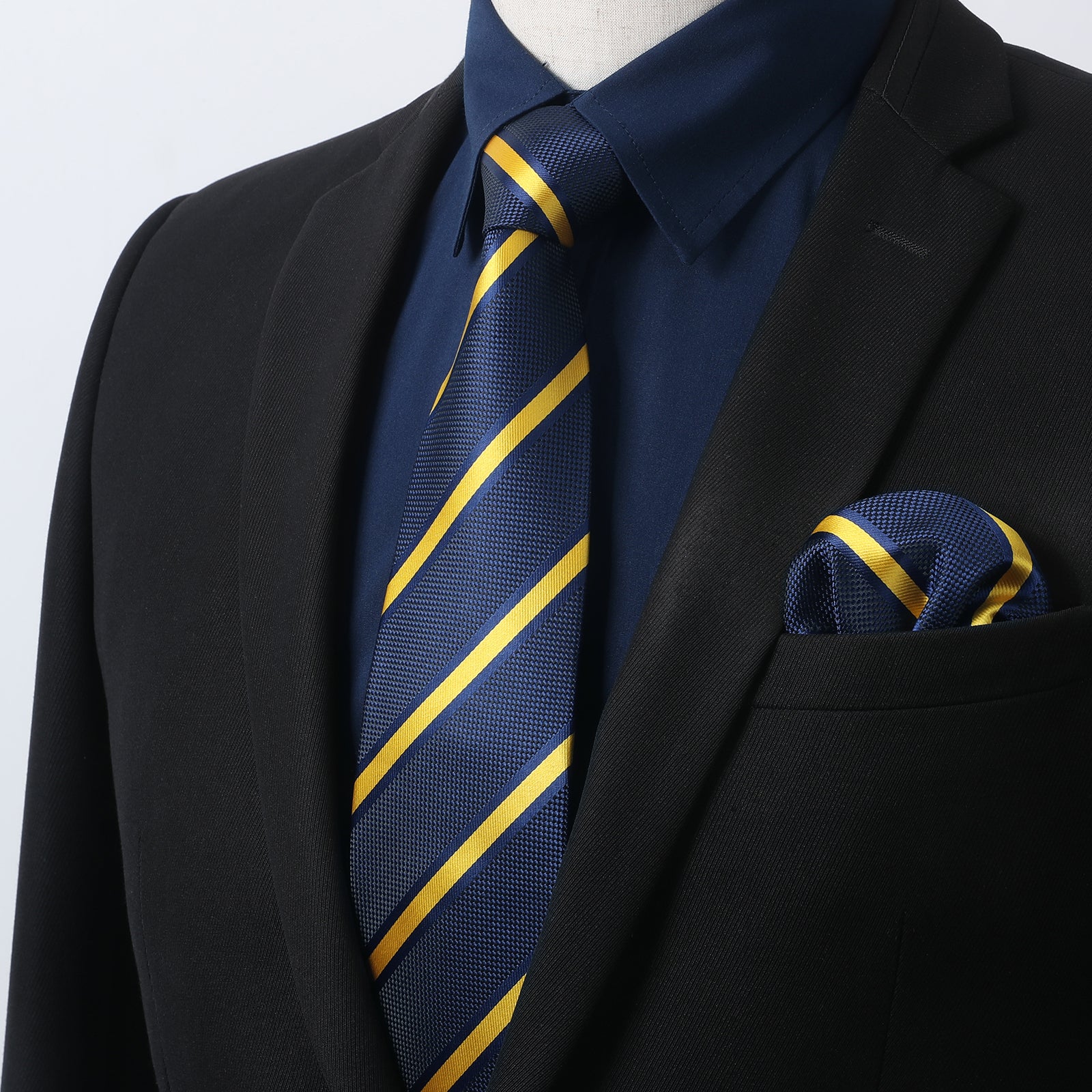 Hisdern Non-iron Navy Blue Dress Shirt and Striped Tie M Hisdern Non-iron Navy Blue Dress Shirt and Striped Tie M