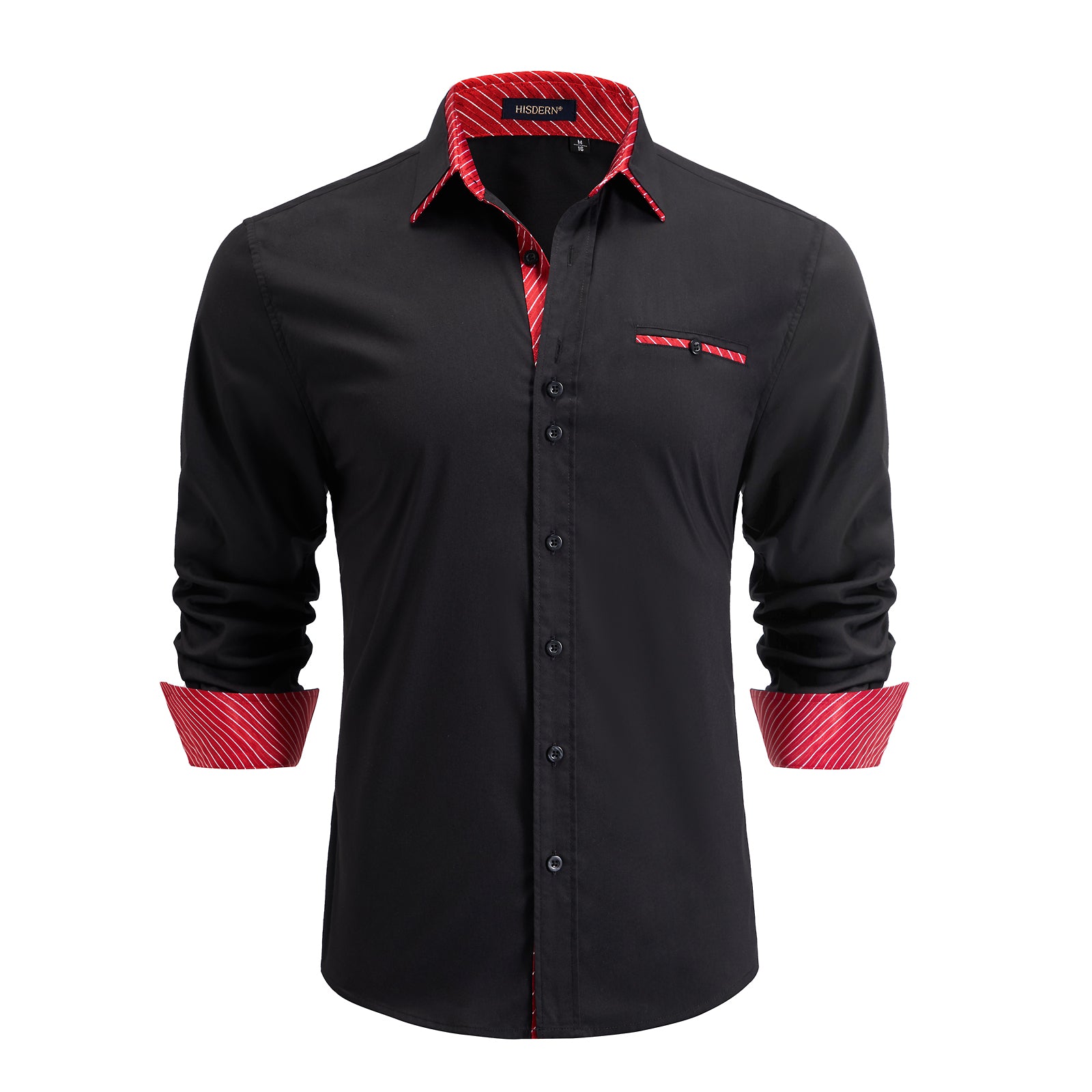Hisdern Men's Black Red Dress Shirt with Contrast Collar for Casual 2XL Hisdern Men's Black Red Dress Shirt with Contrast Collar for Casual 2XL