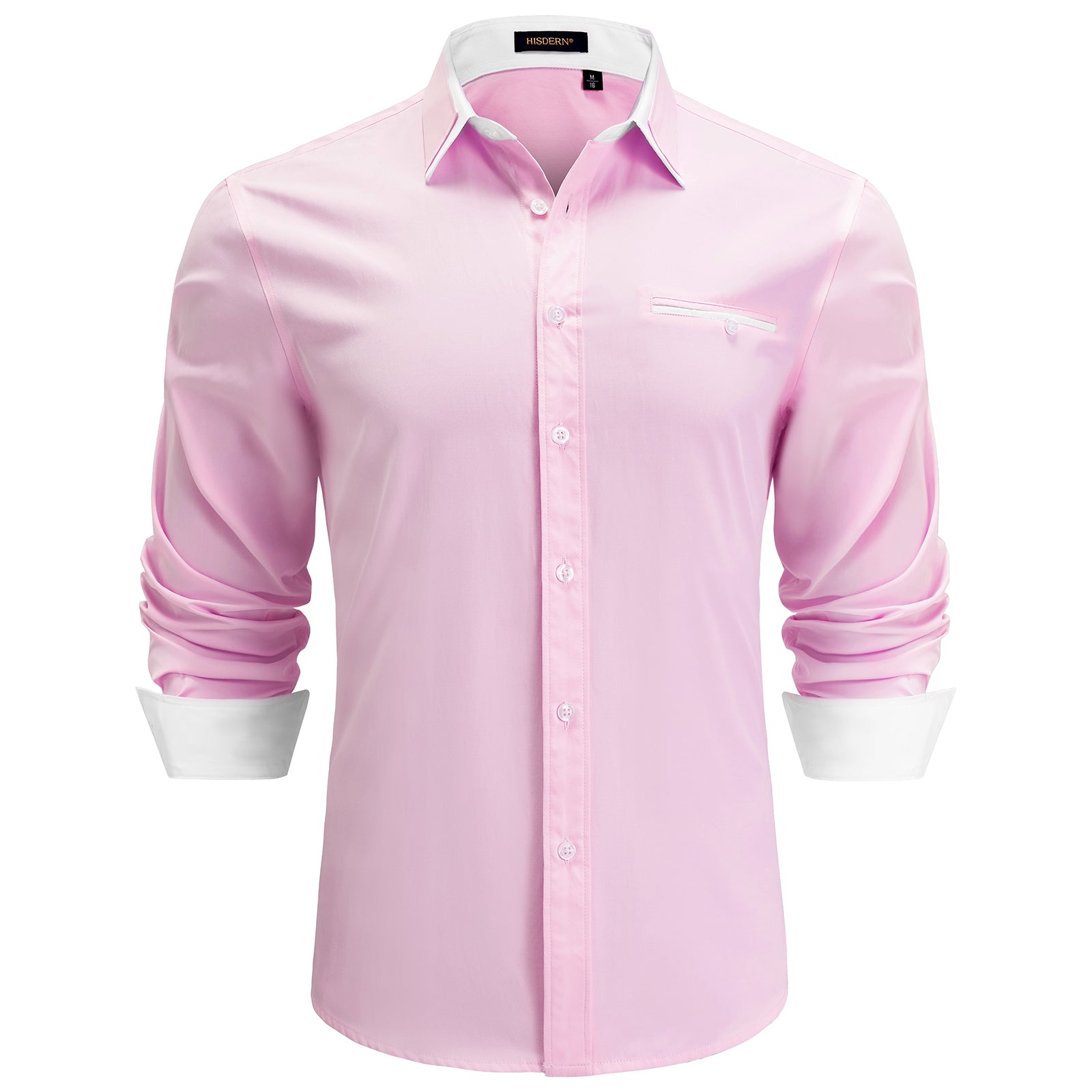 Hisdern Men's Pink White Dress Shirt with Contrast Collar for Casual 2XL Hisdern Men's Pink White Dress Shirt with Contrast Collar for Casual 2XL