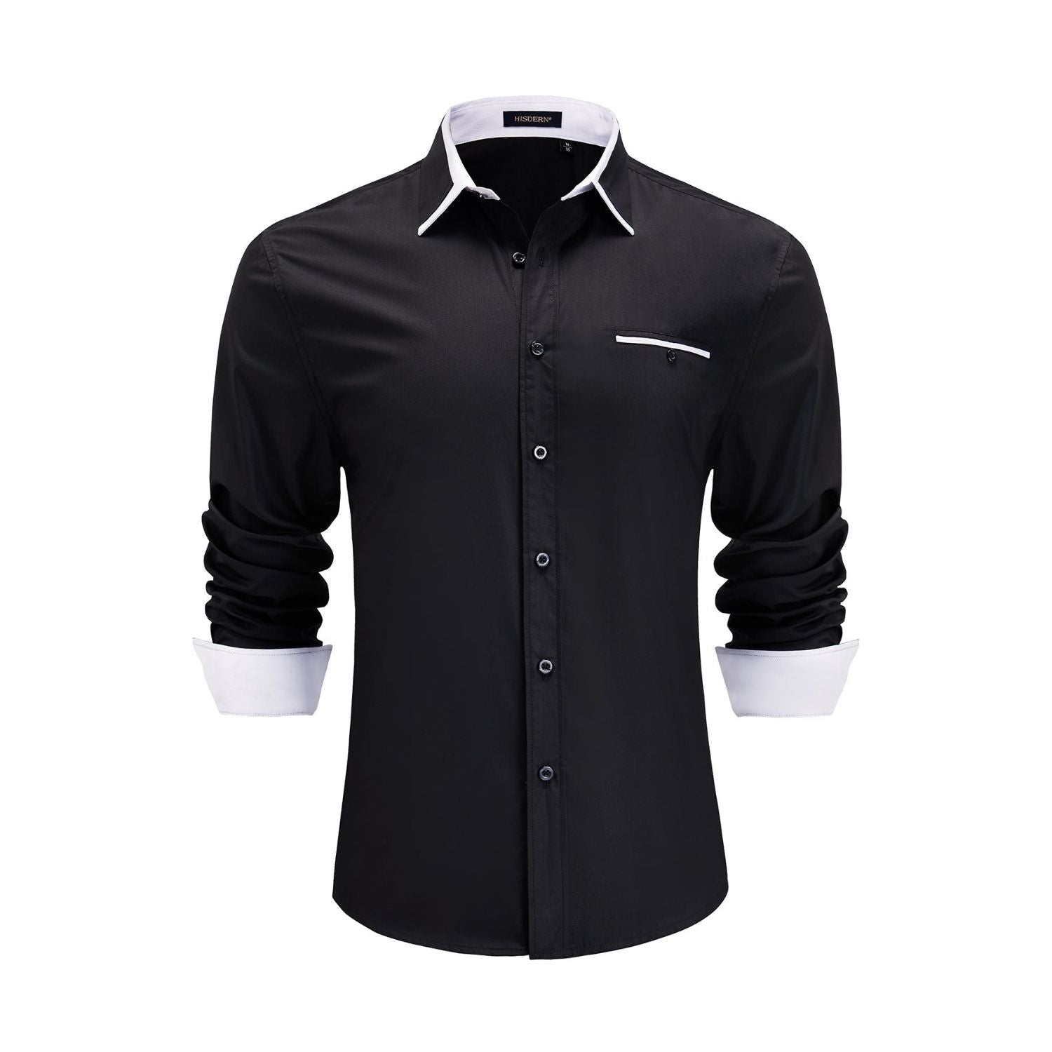 Hisdern Men's Black White Splicing Dress Shirt for Office Wear XL