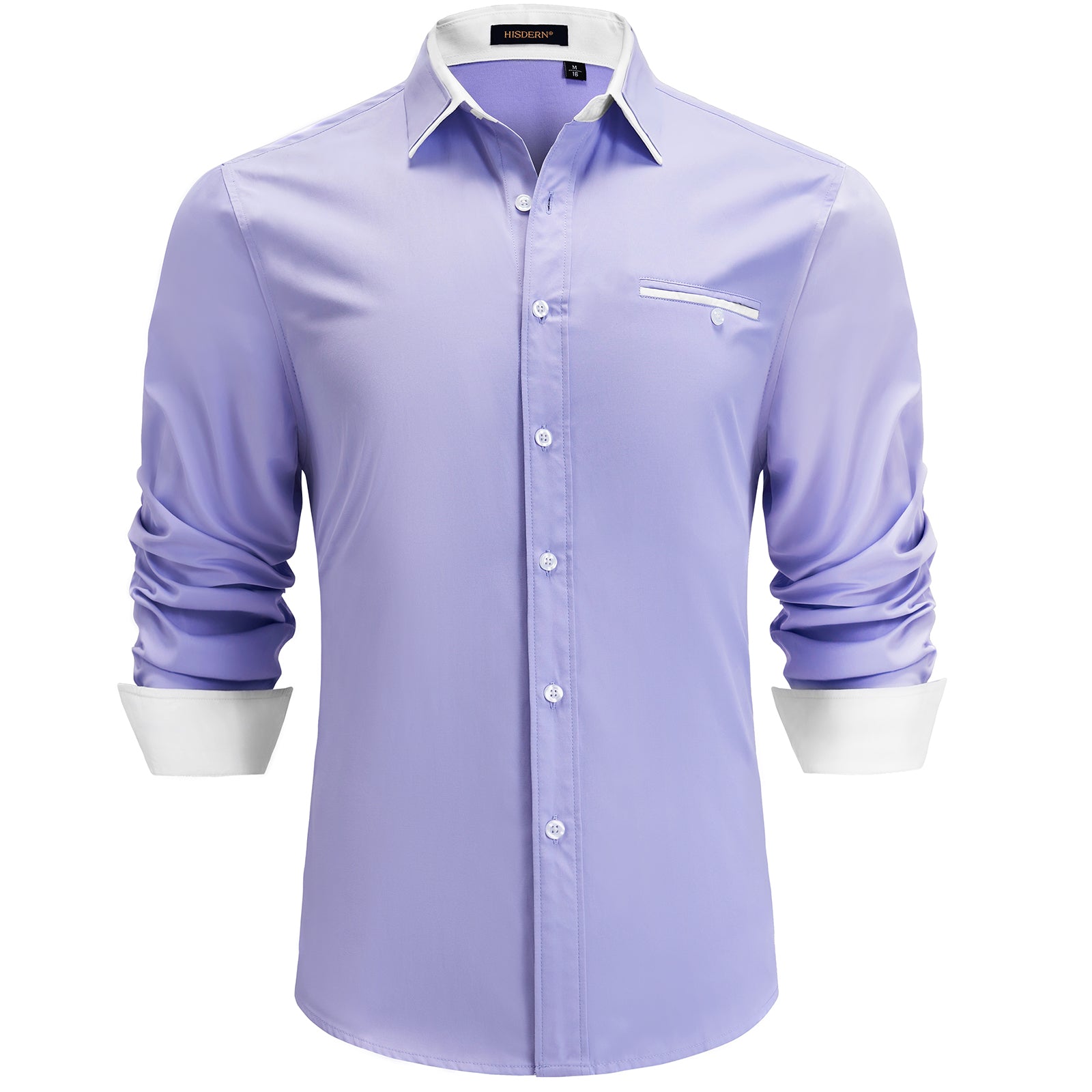Hisdern Men's Purple White Dress Shirt with Contrast Collar for Casual S
