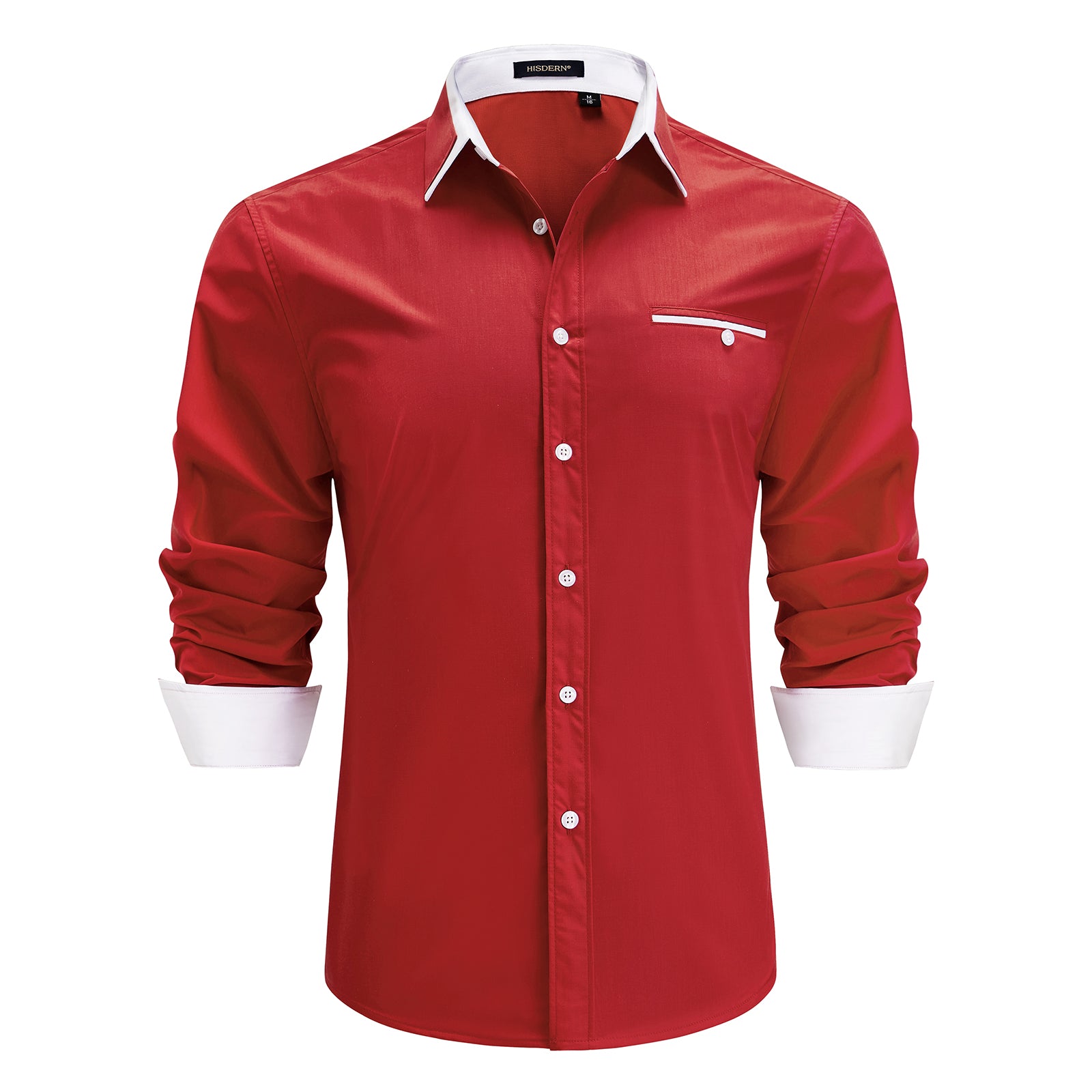 Hisdern Men's Red White Dress Shirt with Contrast Collar for Casual L