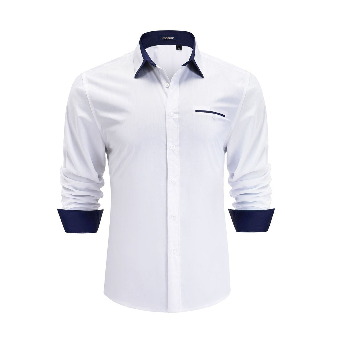 white and blue dress shirt Hisdern Men's with Contrast Collar for Casual S wedding dresses for photography Party One-Shoulder Diamond Dress 36 Sleeve X Color:Emerson