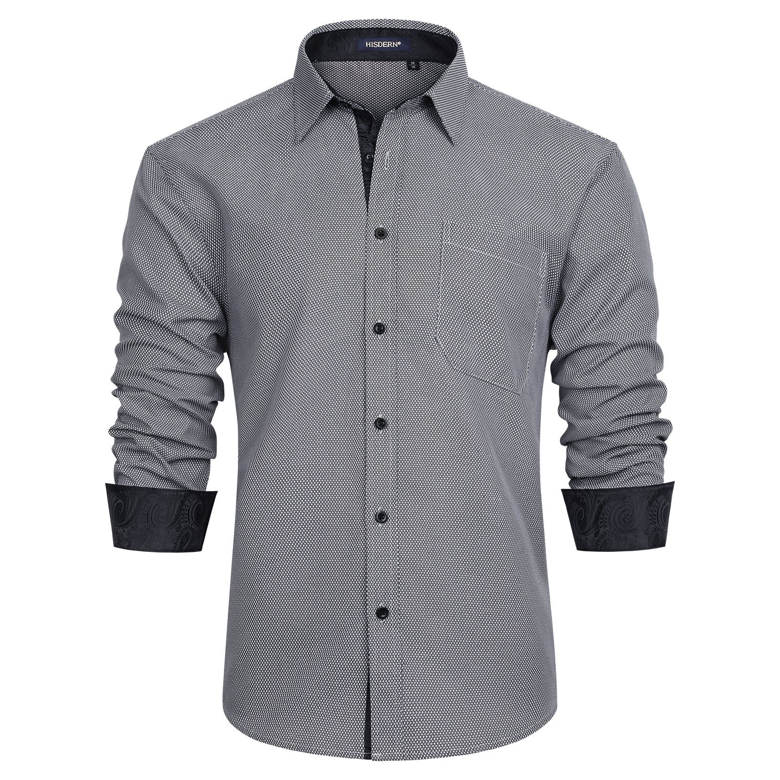 Hisdern Men's Grey Dress Shirt with Contrast Collar for Casual XL Hisdern Men's Grey Dress Shirt with Contrast Collar for Casual XL
