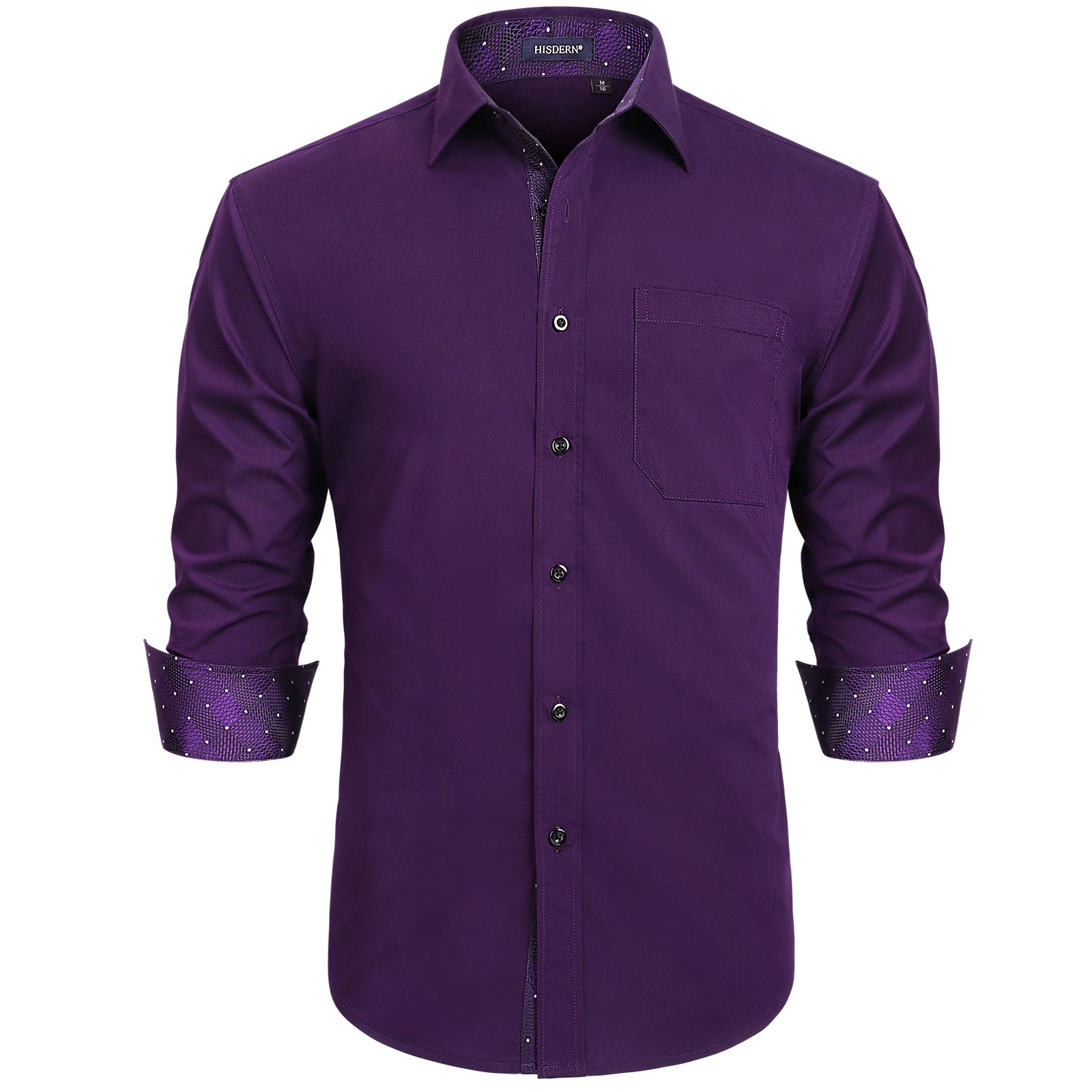 Hisdern Men's Dark Purple Splicing Dress Shirt for Office Wear M Hisdern Men's Dark Purple Splicing Dress Shirt for Office Wear M