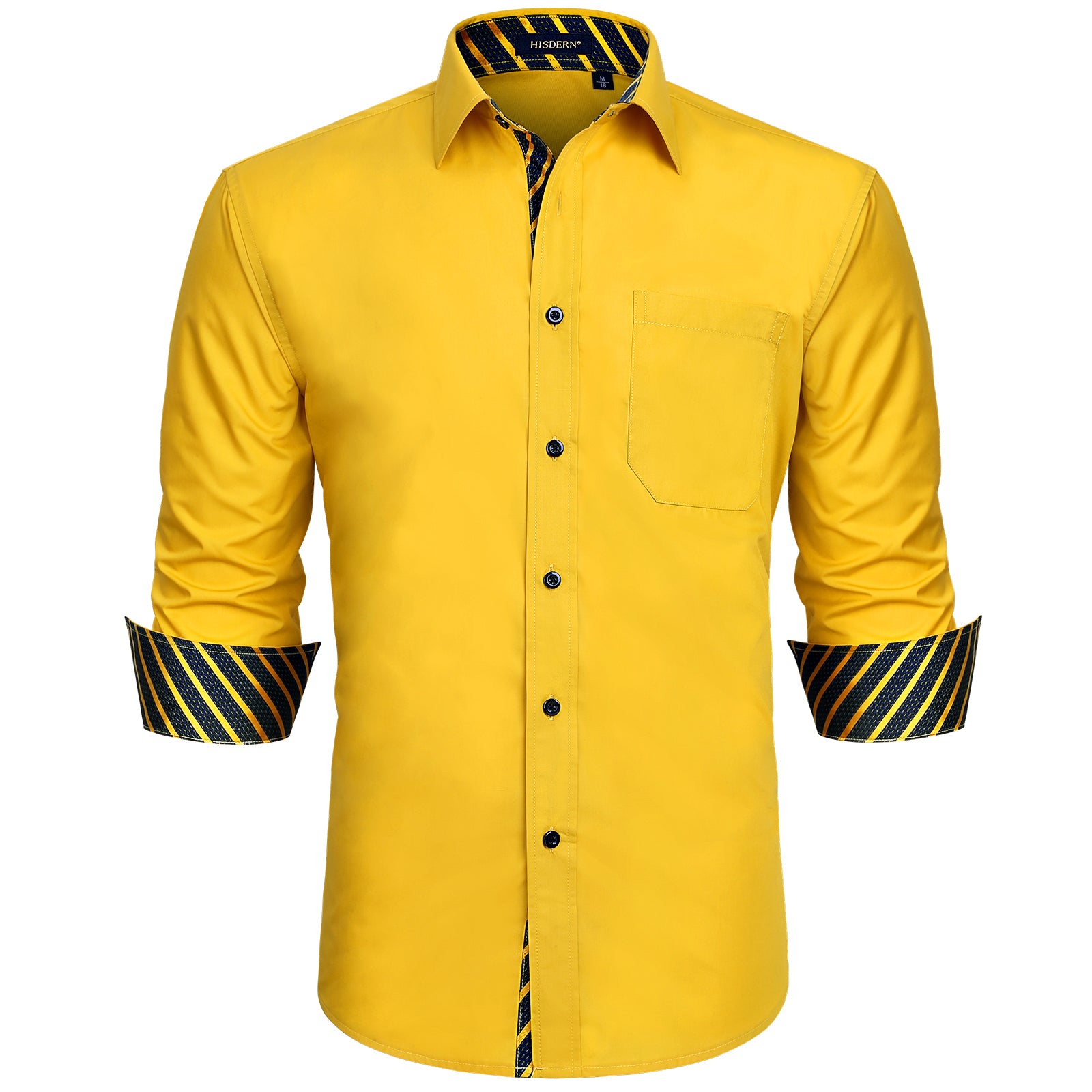 Hisdern Men's Yellow Striped Splicing Dress Shirt For Office Wear S Hisdern Men's Yellow Striped Splicing Dress Shirt For Office Wear S