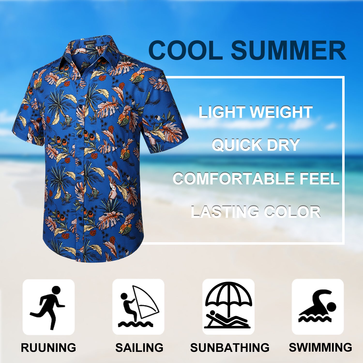 Hawaiian Tropical Shirts with Pocket - B-02 BLUE