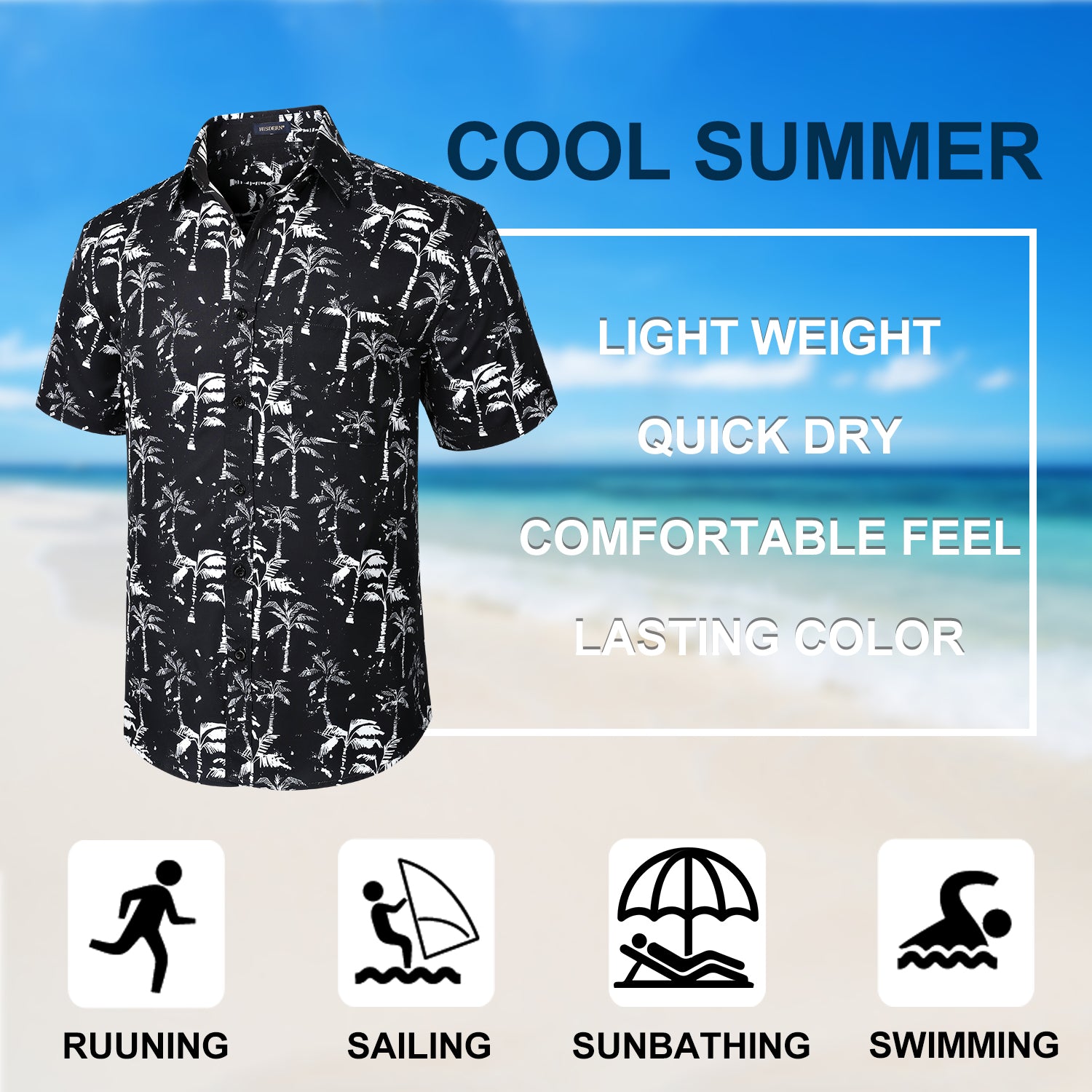 Hawaiian Tropical Shirts with Pocket - C-01 BLACK