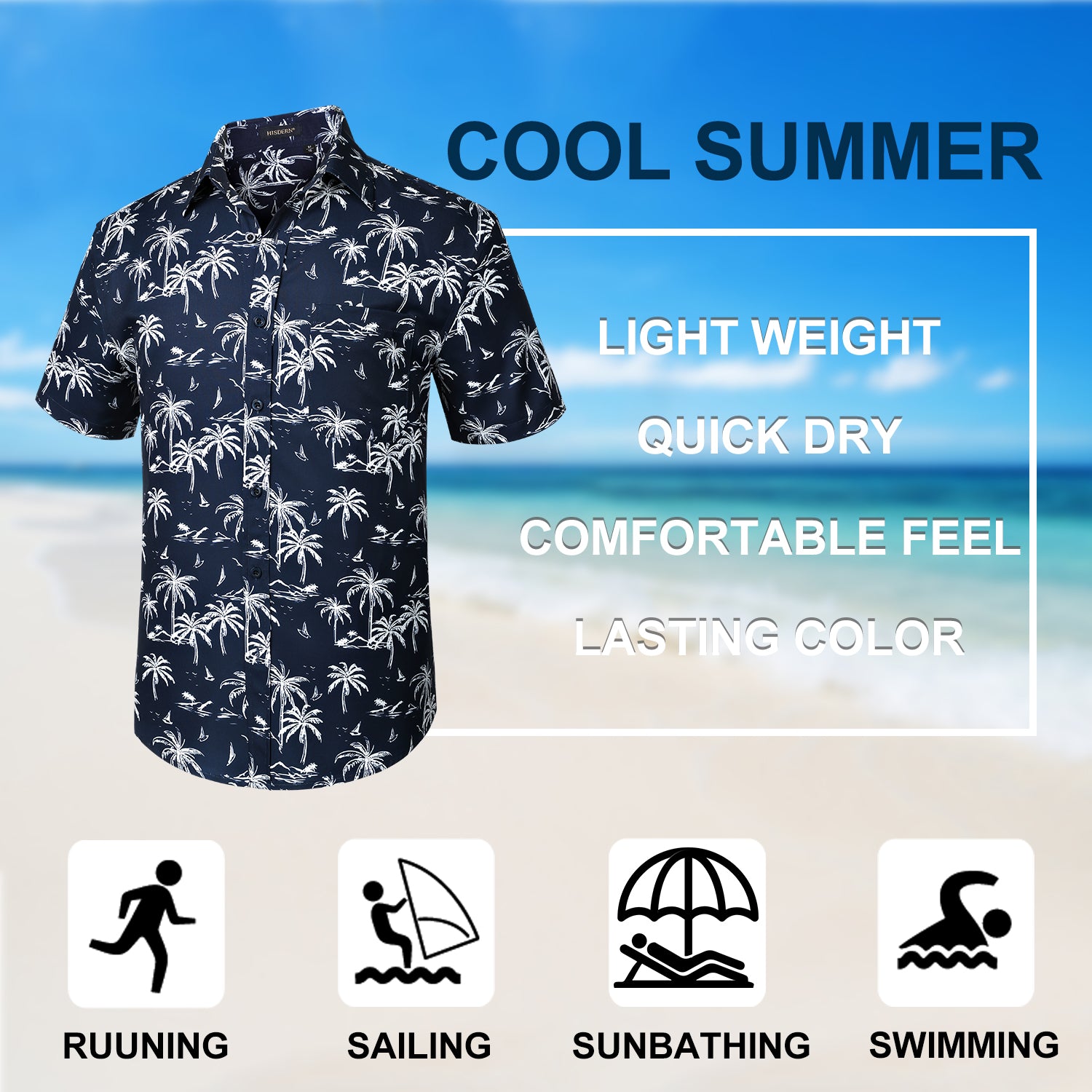 Hawaiian Tropical Shirts with Pocket - B-06 NAVY BLUE