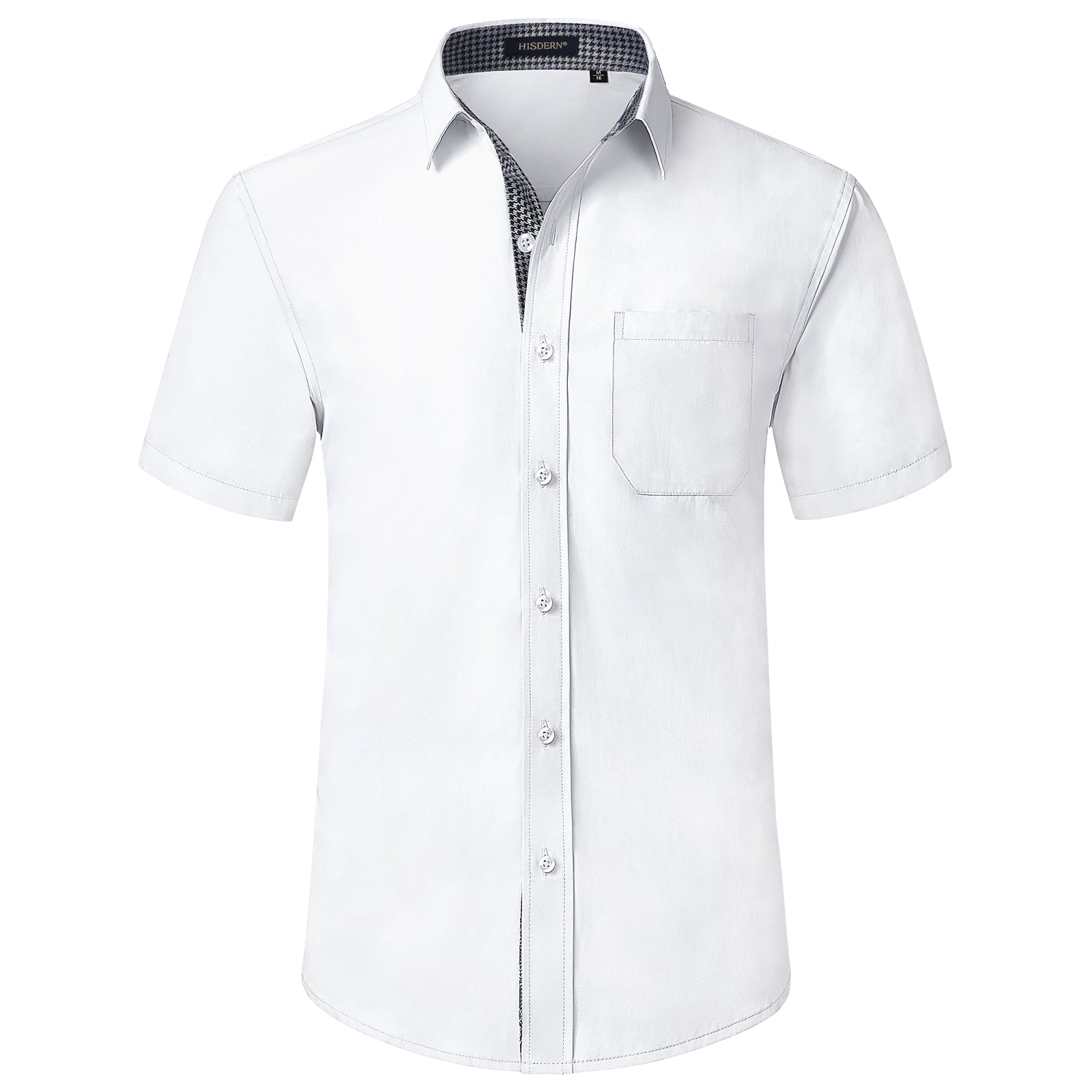 Hisdern Men's White Short Sleeve Business Casual Shirt with Splicing XL Hisdern Men's White Short Sleeve Business Casual Shirt with Splicing XL