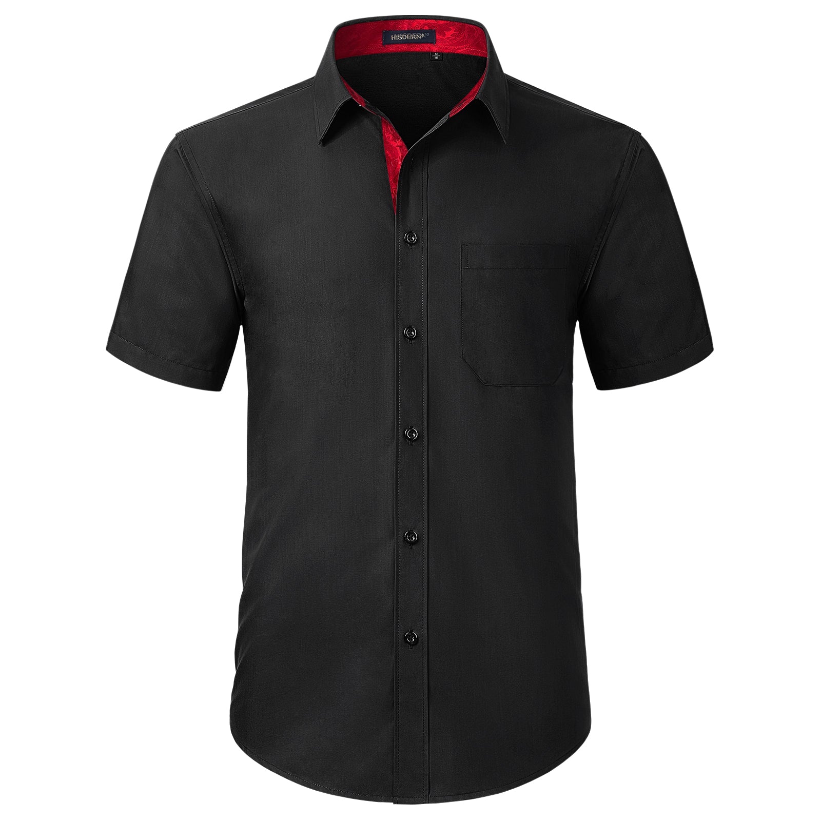 slim fit dress slacks Hisdern Men's Black Short Sleeve Business Casual Shirt with Splicing L