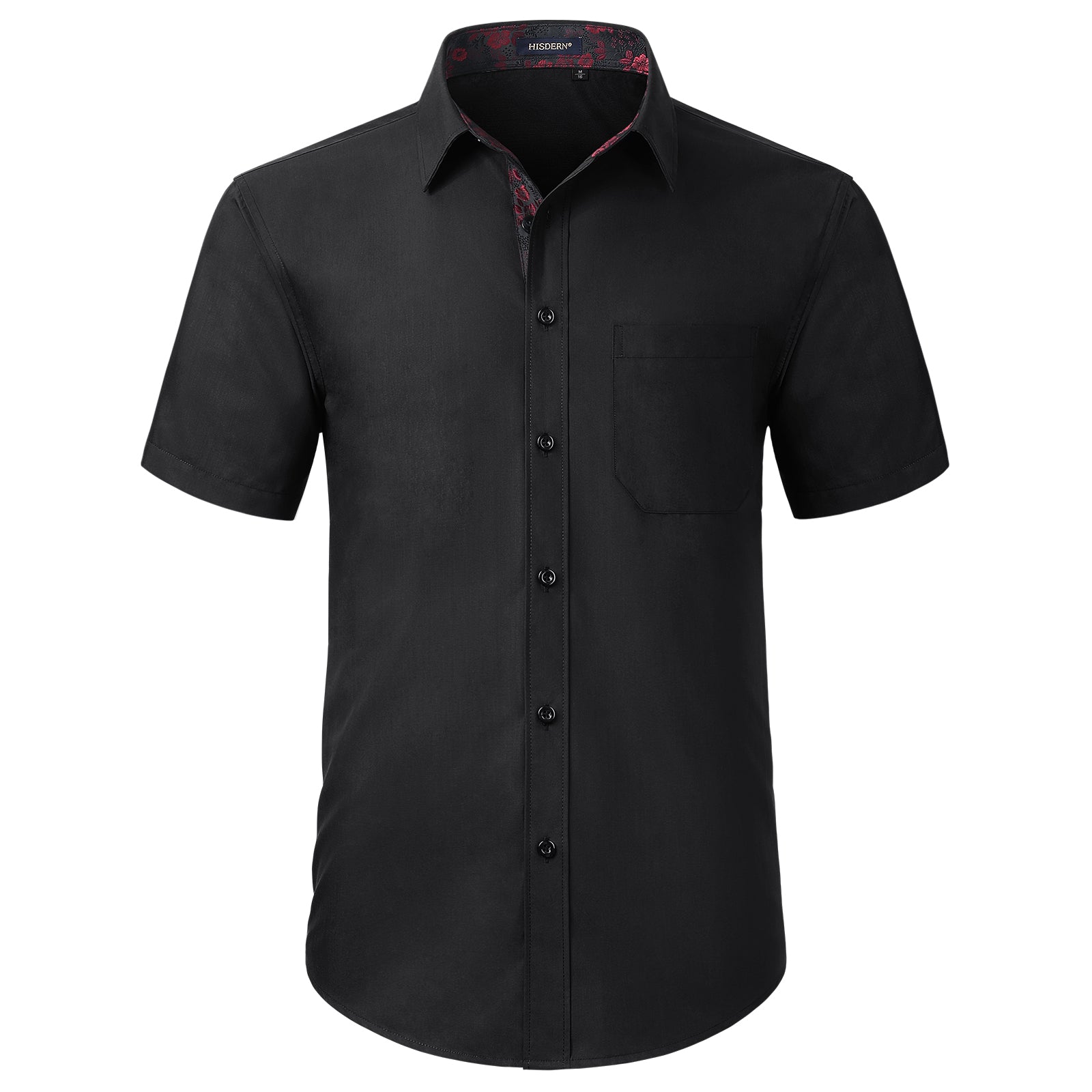 Hisdern Men's Black Short Sleeve Business Casual Shirt with Splicing S Hisdern Men's Black Short Sleeve Business Casual Shirt with Splicing S