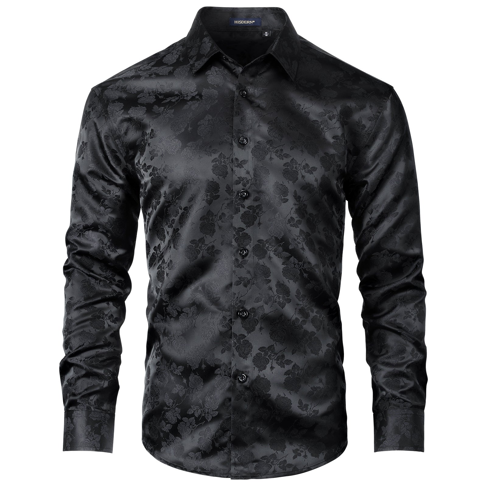 Hisdern Men's Long Sleeve Black Shinny Shirt Comfort Fit for Party
