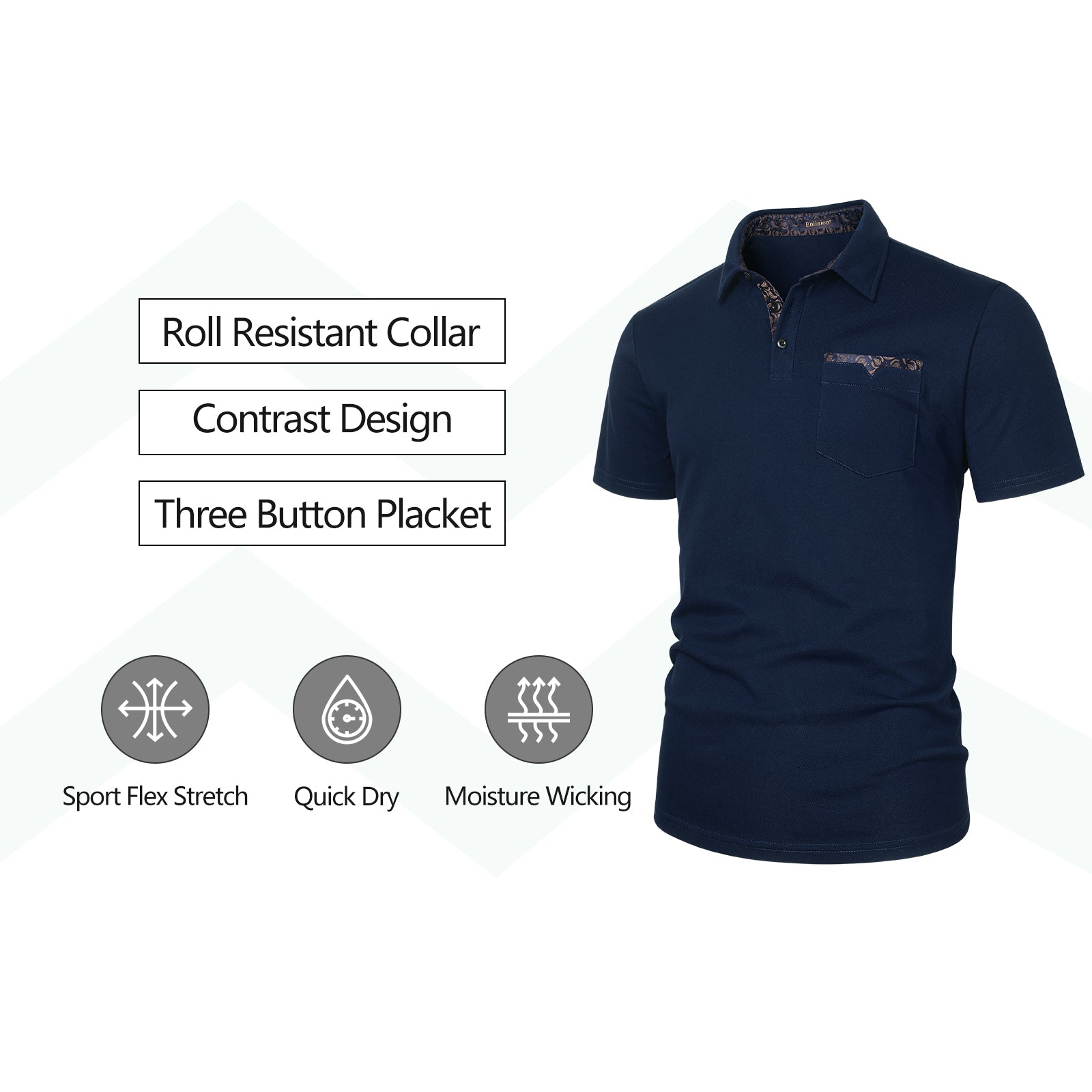 Polo Shirts Short Sleeve with Pocket - E-NAVY BLUE-PAISLEY2