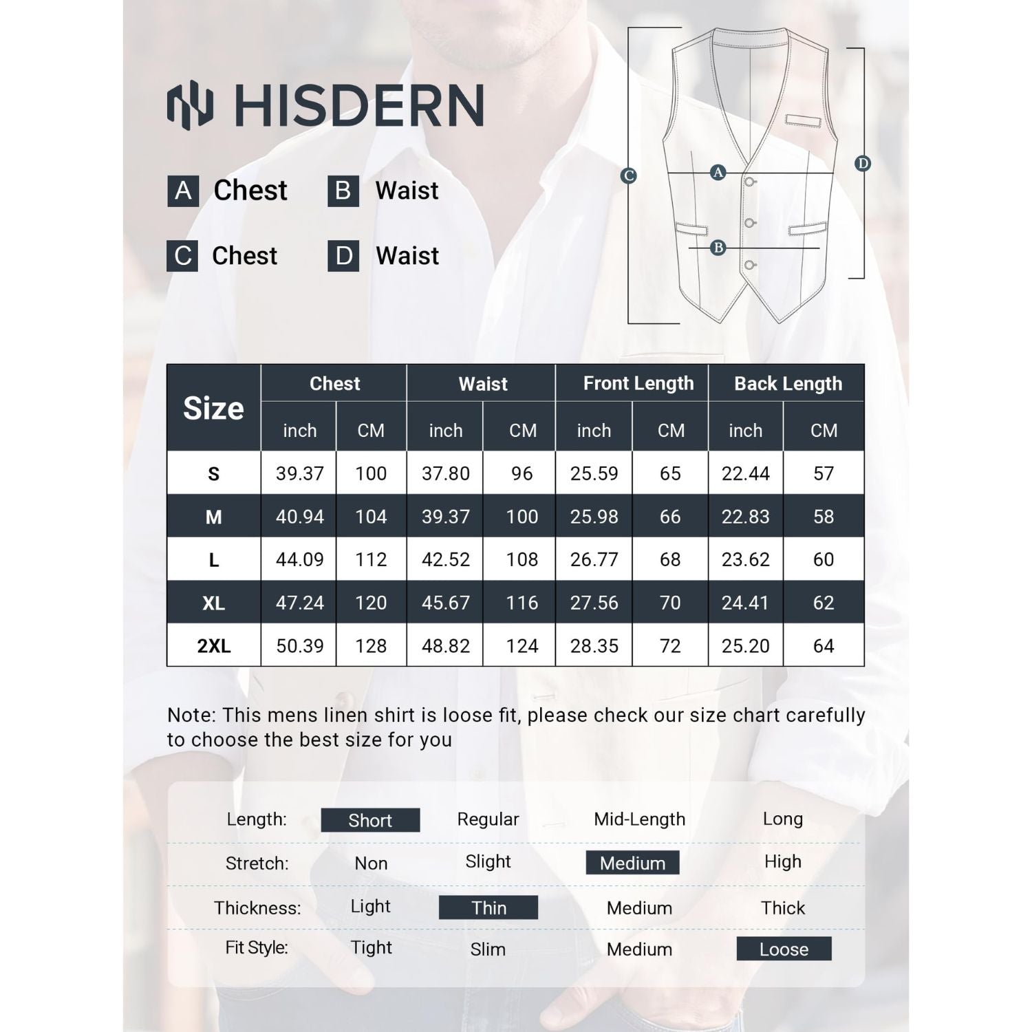 Hisdern Men's Black Casual Linen Vest Lightweight Summer Waistcoat