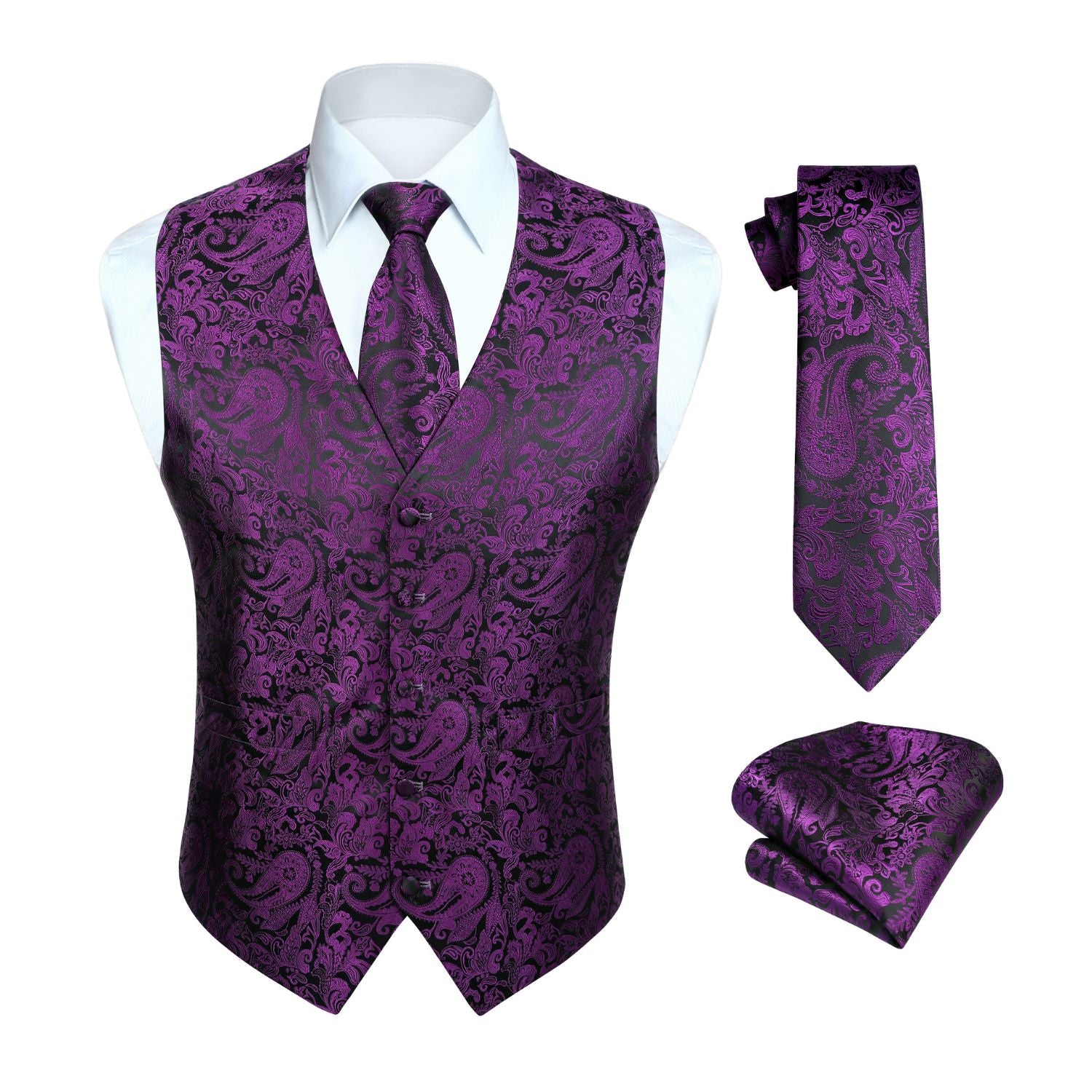 ベスト・ジレ THE ANDAMANE Tyrian purple polyester vest Boys Lilac Violet Purple Jean Yves Tuxedo Vest & Tie Wedding