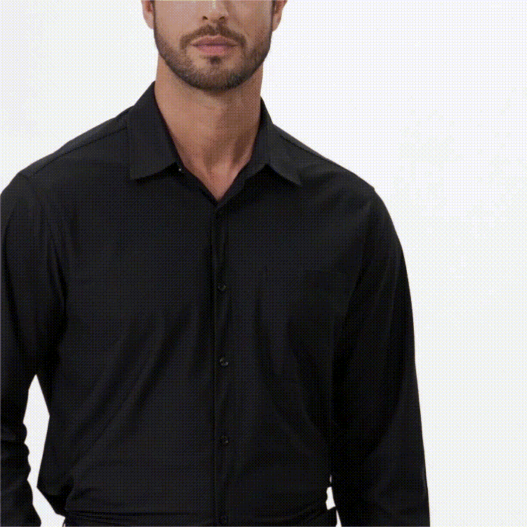 Men's Non-Iron Dress Shirt Long Sleeve 4-Way Stretch Wrinkle Free Black Formal Shirt
