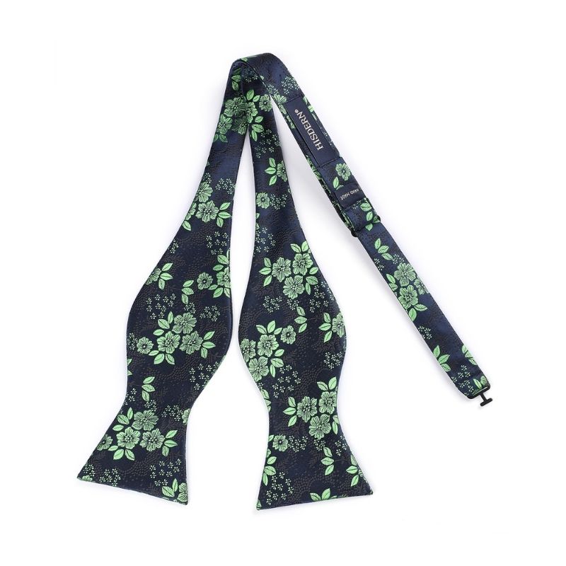 Floral Bow Tie & Pocket Square - A-GREEN/NAVY BLUE