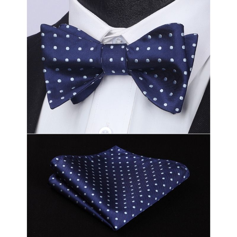 Polka Dots Bow Tie & Pocket Square - B-NAVY BLUE / SKY BLUE