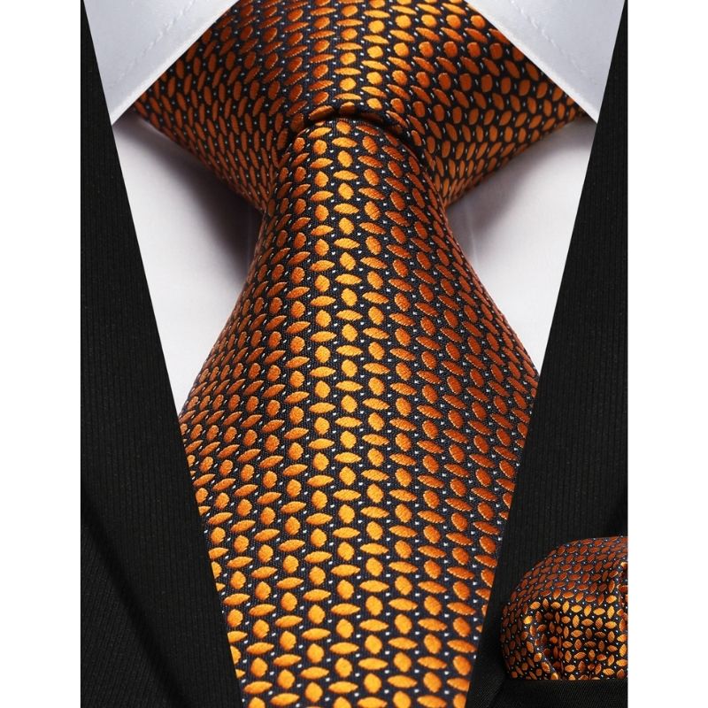 Polka Dot Tie Handkerchief Set - B1-ORANGE/BLACK