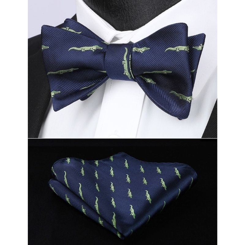 Fun Animal Bow Tie & Pocket Square - CROCODILE/NAVY