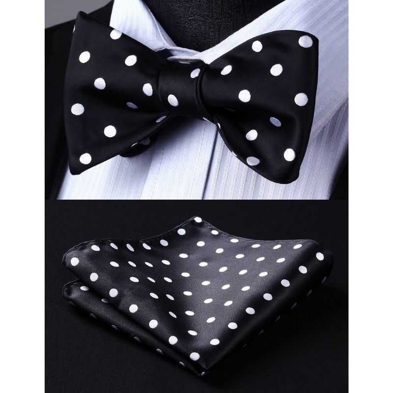 Polka Dots Bow Tie & Pocket Square - C-BLACK/WHITE