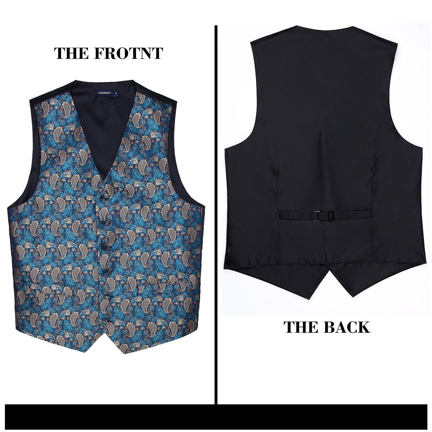 Paisley 3Pc Suit Vest Set F Navy Blue Brown