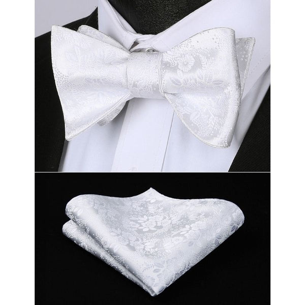 Floral Bow Tie & Pocket Square - A-WHITE