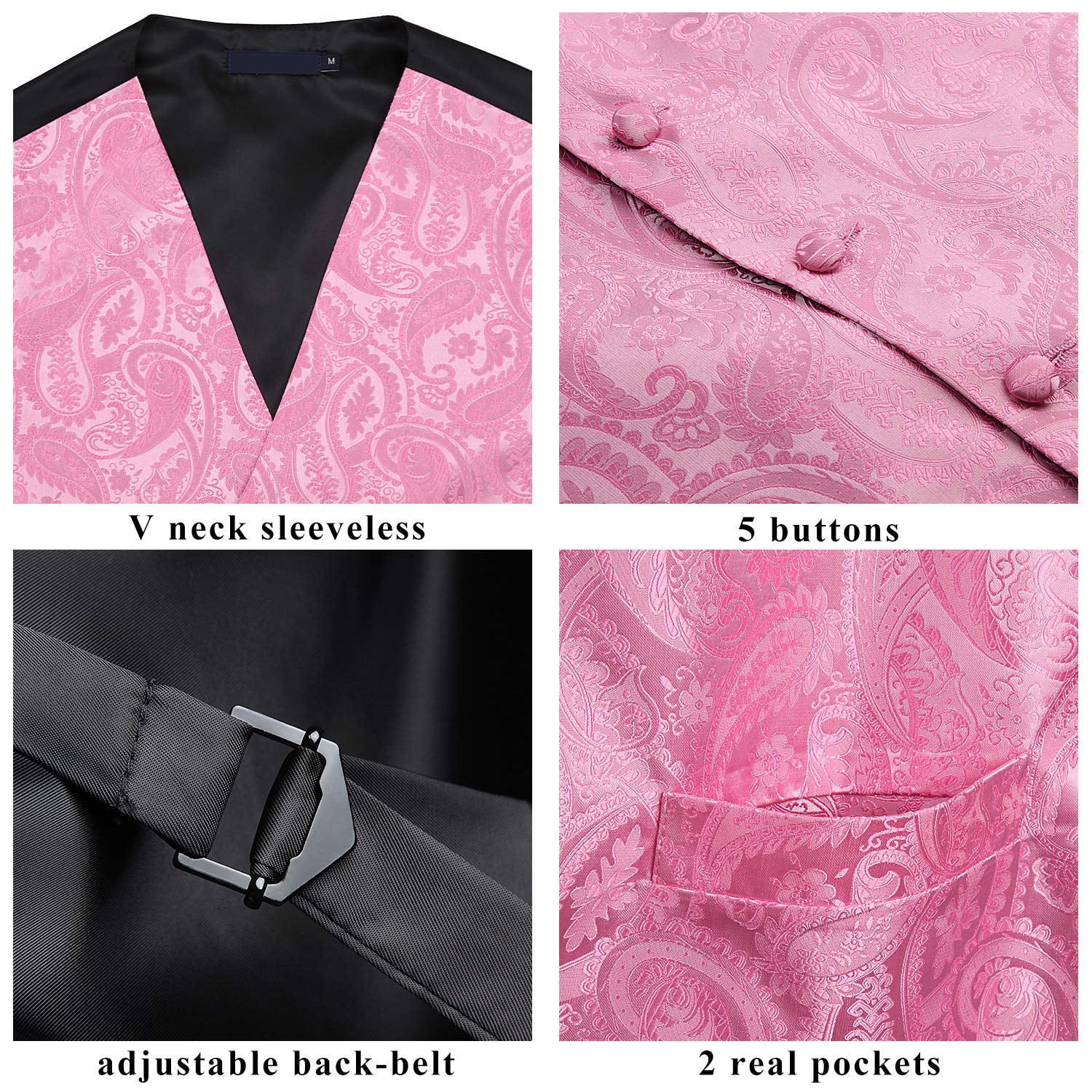 Paisley Vest Tie Handkerchief Set Pink