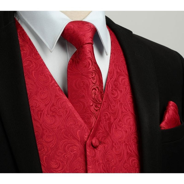Paisley Floral 3pc Suit Vest Set - A-RED 2