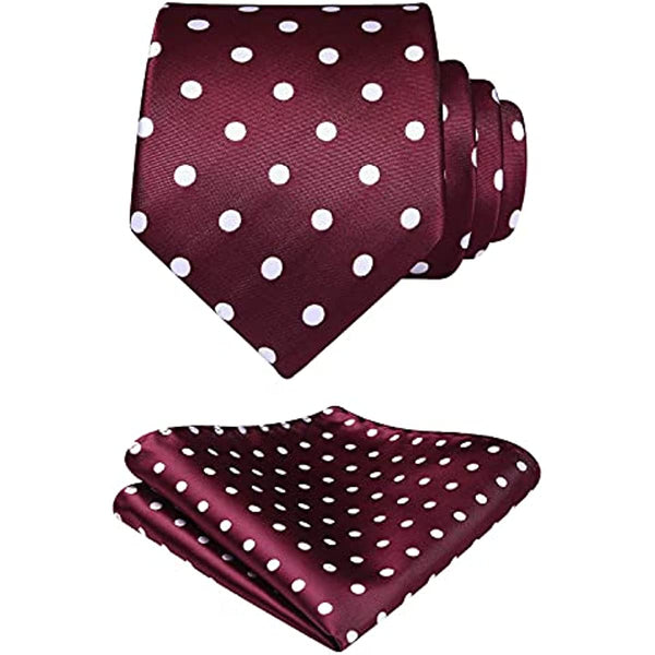 Polka Dot Tie Handkerchief Set - D-BURGUNDY/WHITE