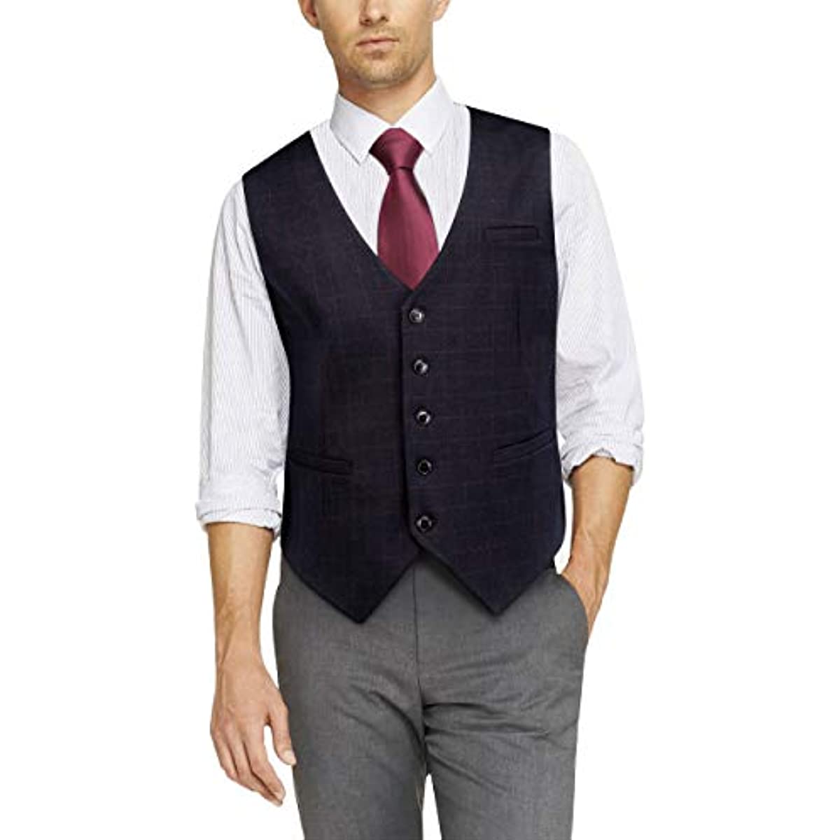 Plaid Slim Vest - A-PURPLE