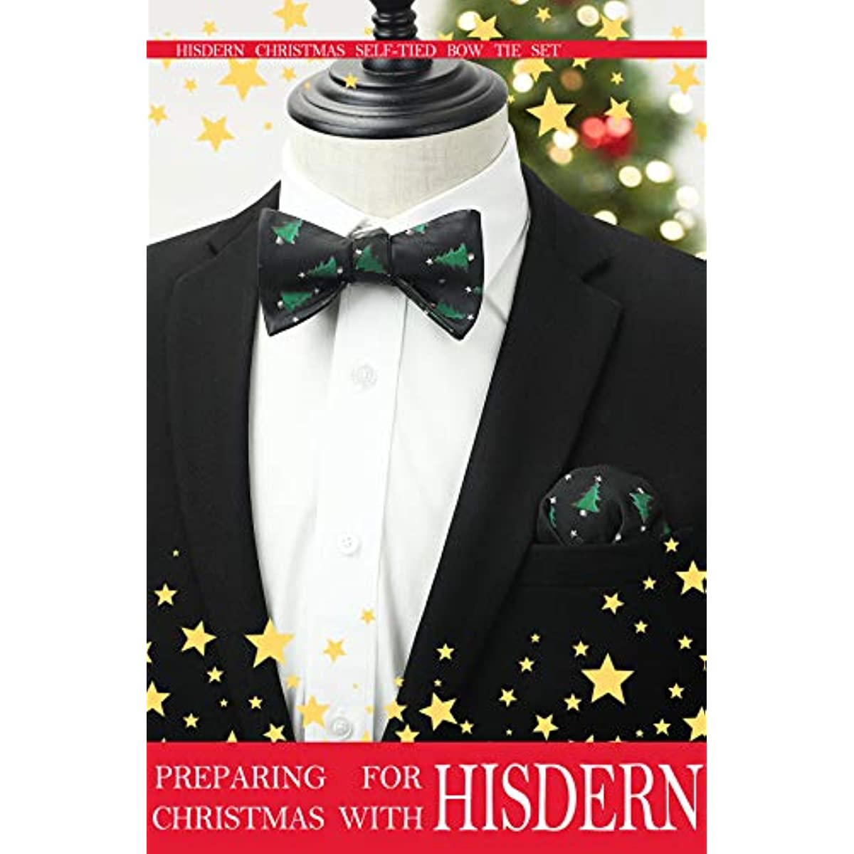 Christmas Bow Tie & Pocket Square - 05-BLACK/GREEN