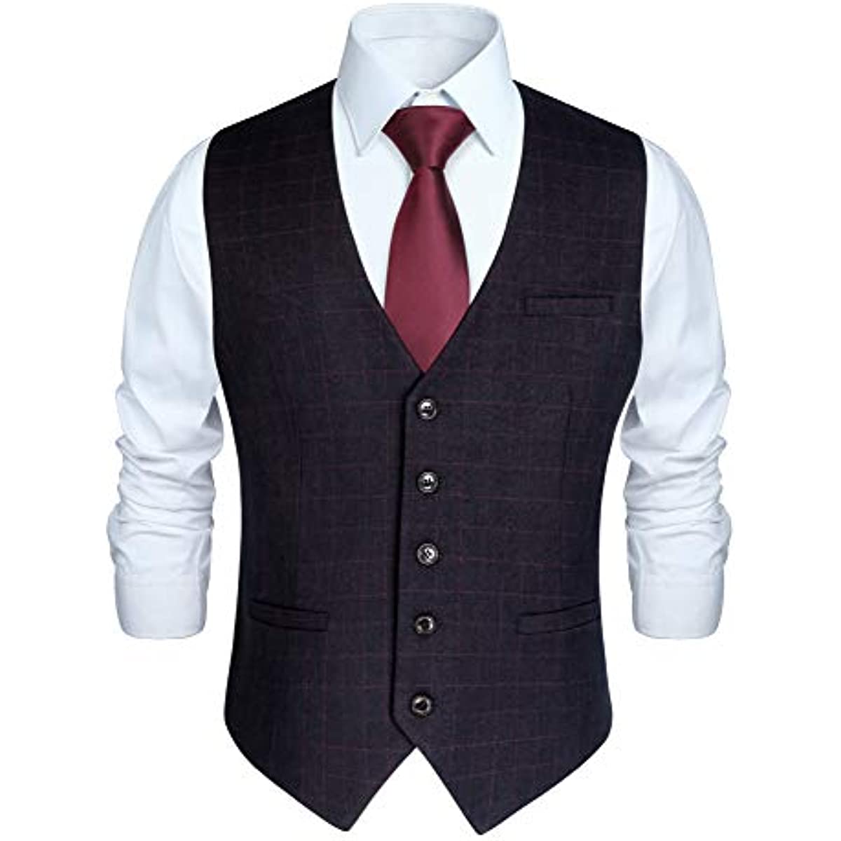 Plaid Slim Vest - A-PURPLE