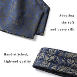 Floral Paisley Ascot Cravat Scarf Navy Blue Tan