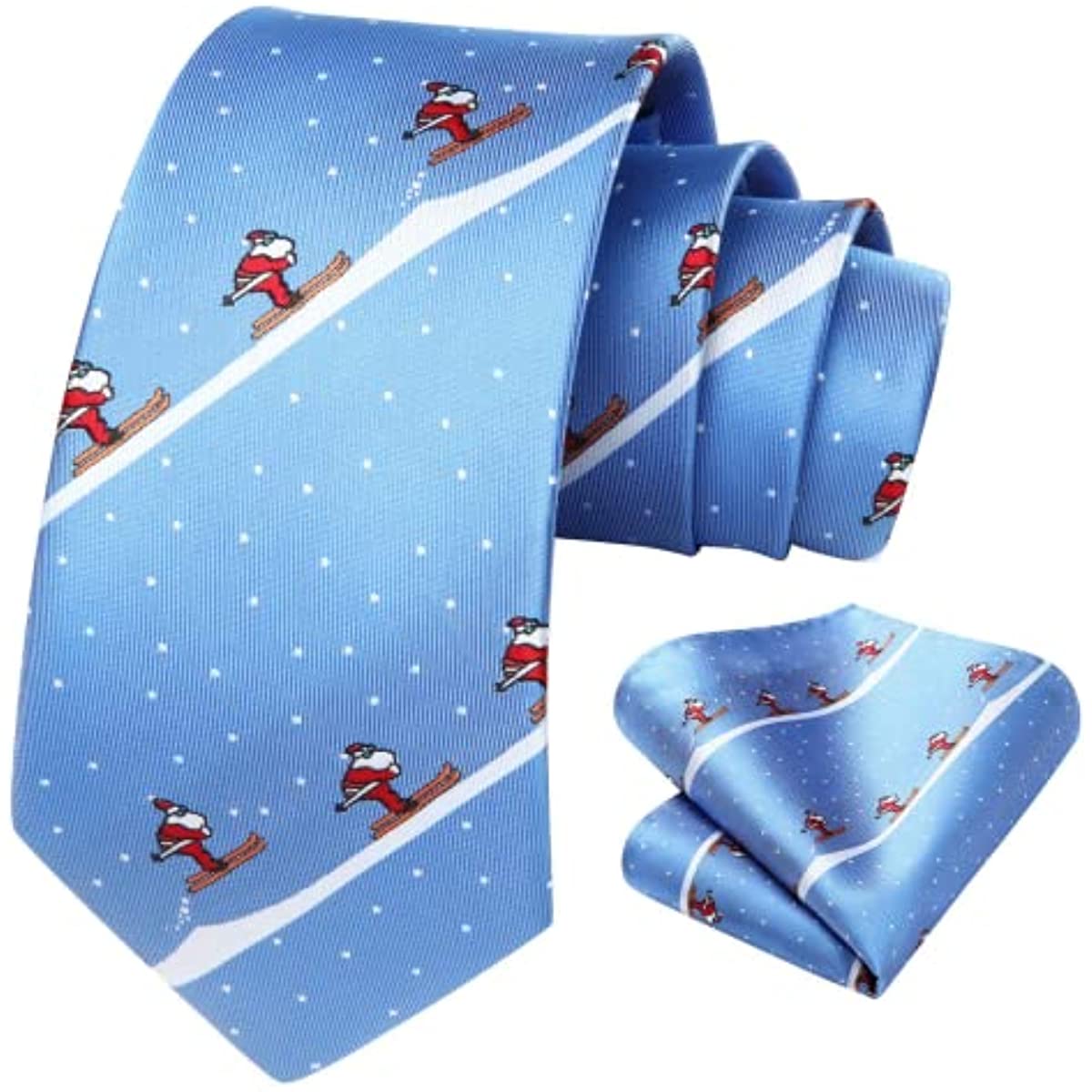 Christmas Tie Handkerchief Set - 04-SKY BLUE/SANTA SKIING