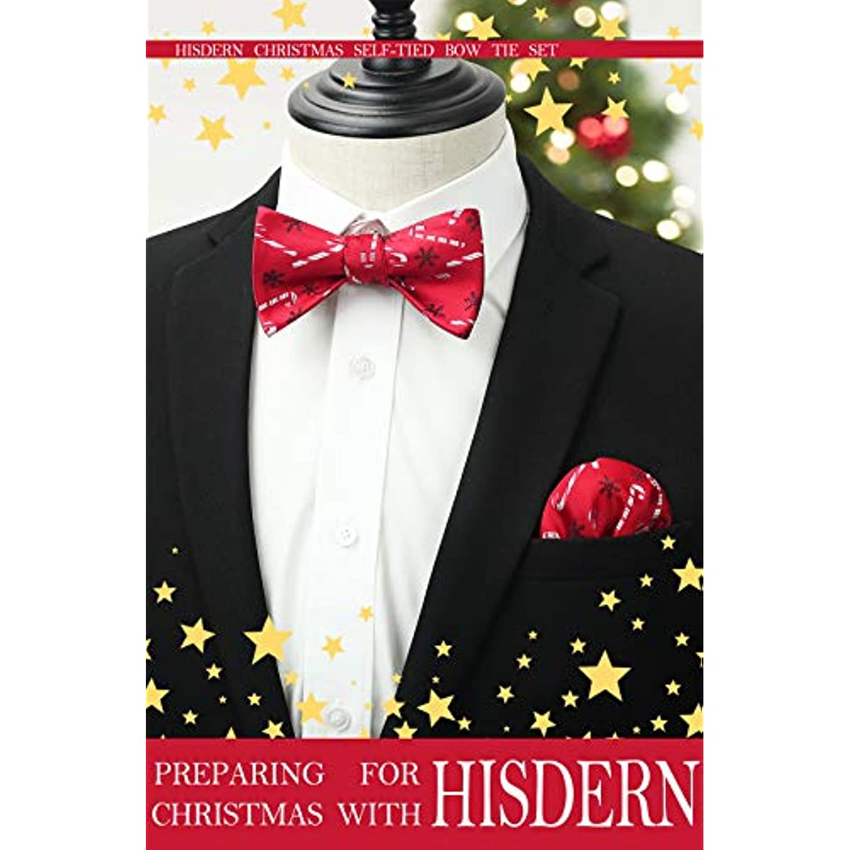 Christmas Bow Tie & Pocket Square - RED/SILVER/BLACK