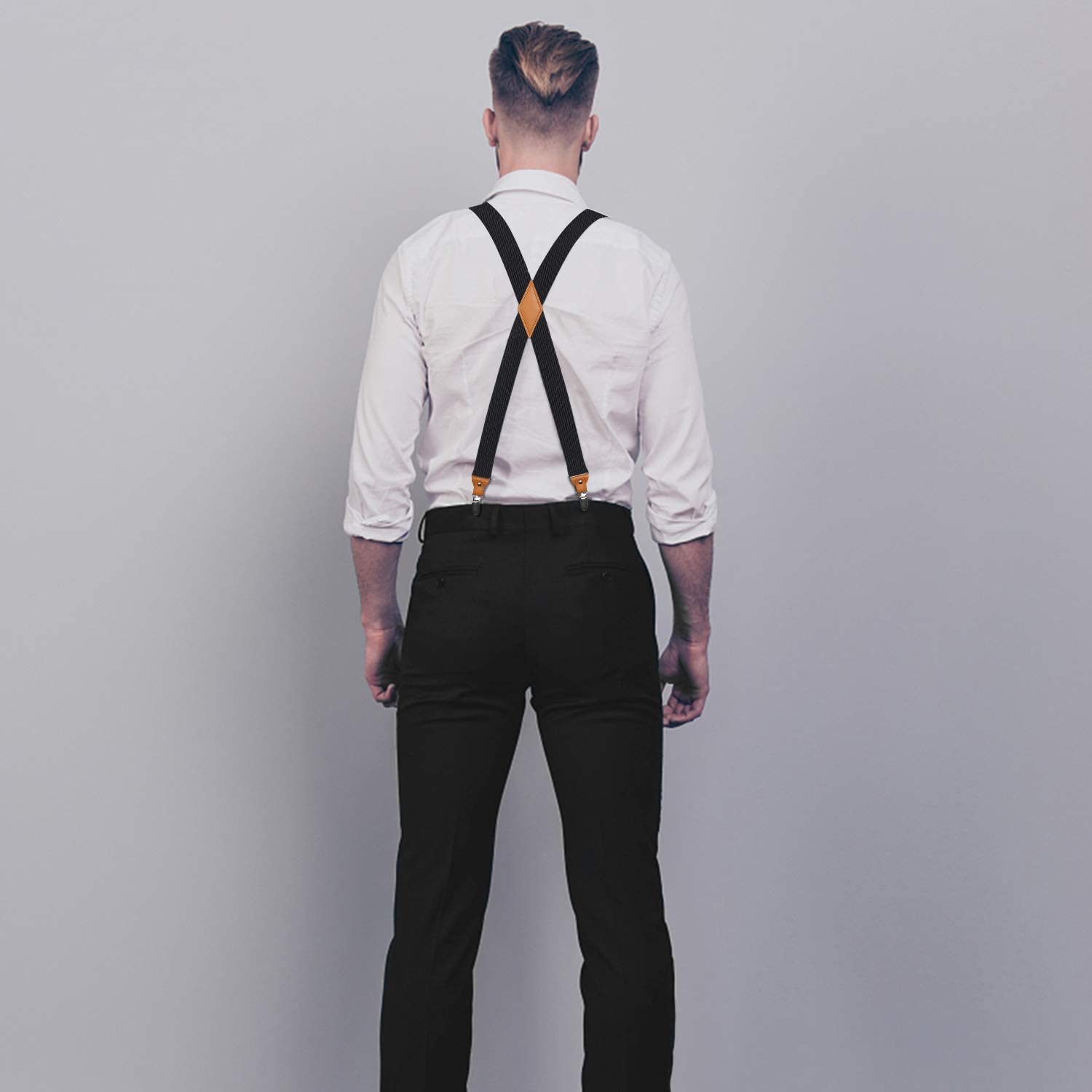 X Shaped Adjustable Suspender With 4 Clips Black