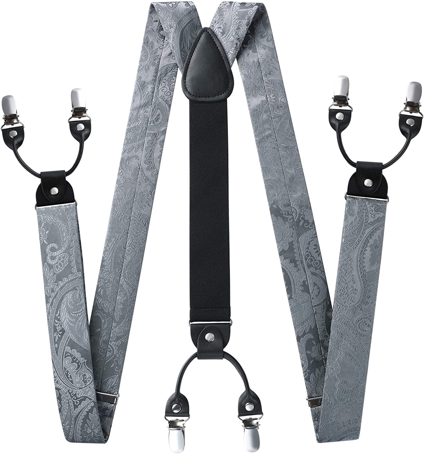 Floral Paisley Suspender Pre Tied Bow Tie Handkerchief C16 Gray