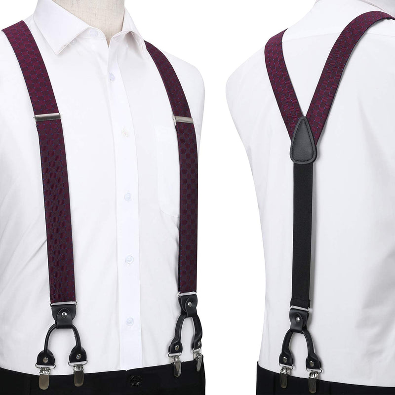 Plaid Suspender Bow Tie Handkerchief C7 Purple