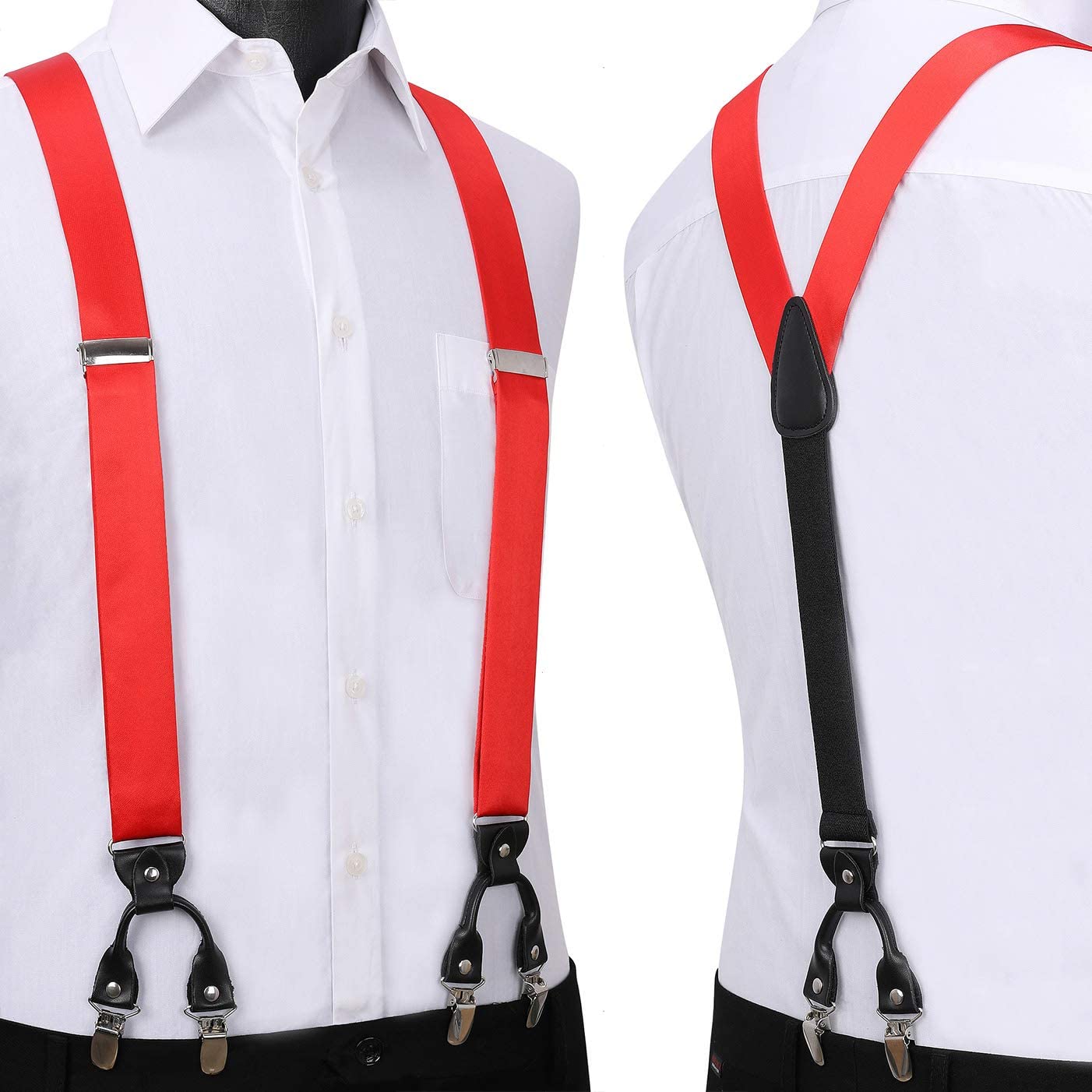 Solid Suspender Pre Tied Bow Tie Handkerchief A9 Red
