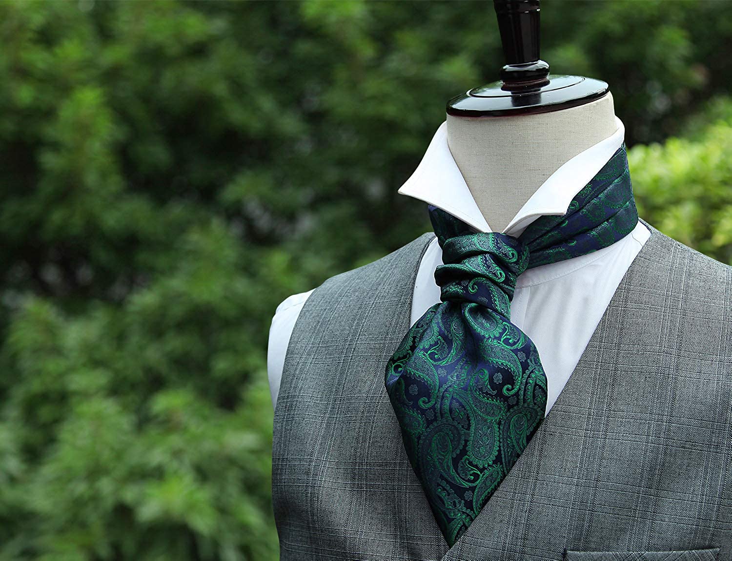 Floral Paisley Ascot Cravat Scarf Green 4
