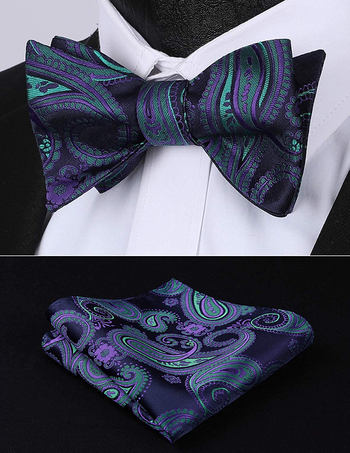 Floral Paisley Suspender Bow Tie Handkerchief 9 Blue Purple Green