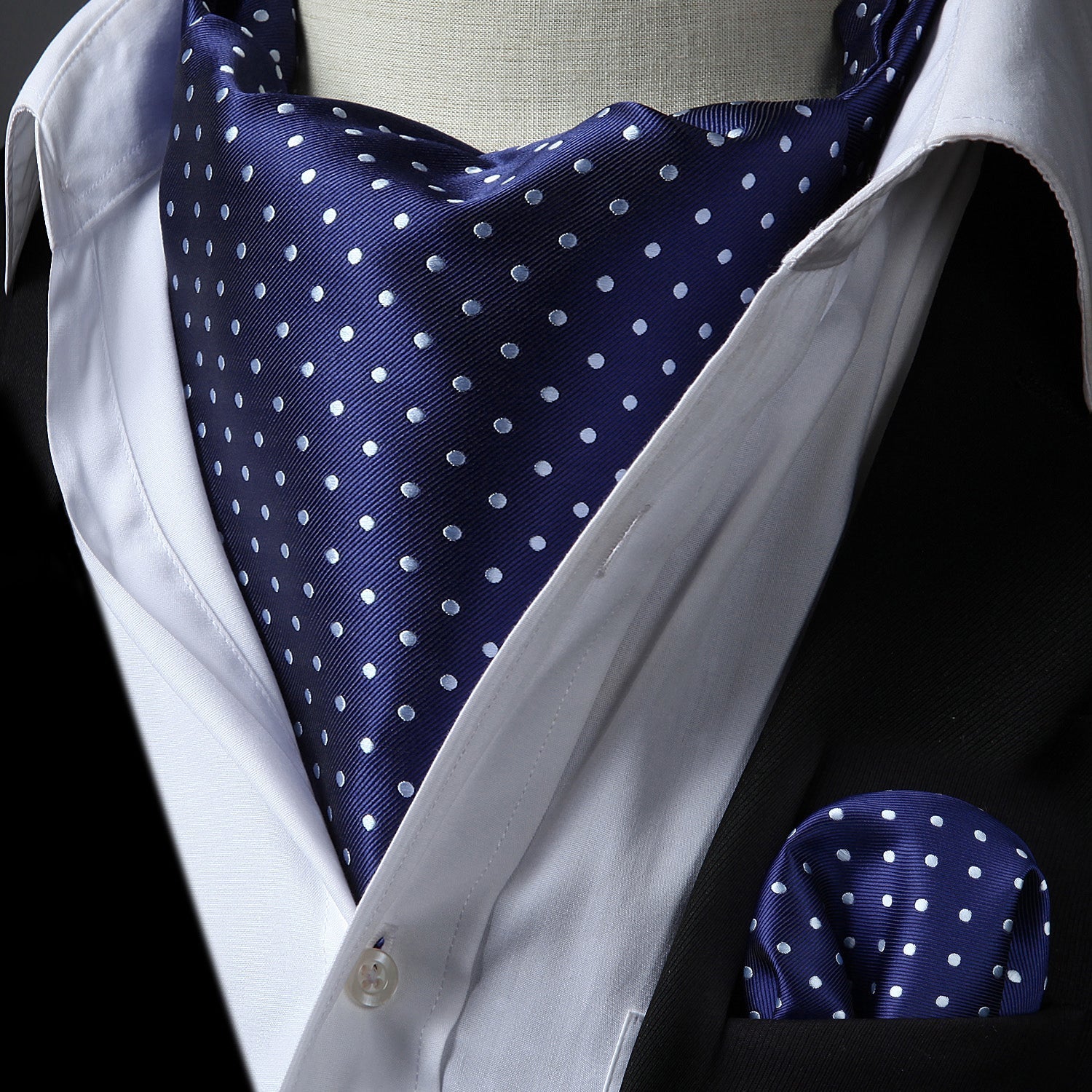 Floral Paisley Ascot Cravat Scarf - NAVY BLUE/SILVER