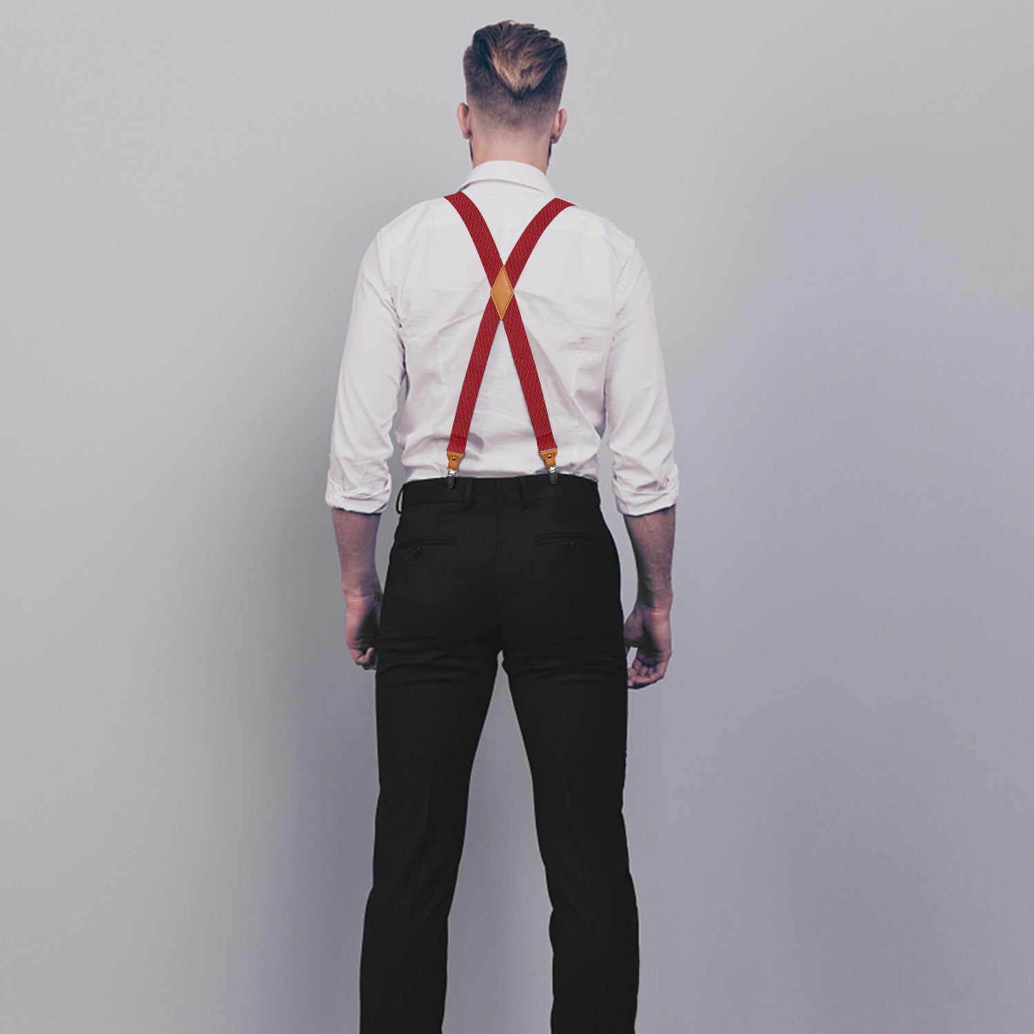 1.4" X Shaped Adjustable Suspender With 4 Clips A6 Red