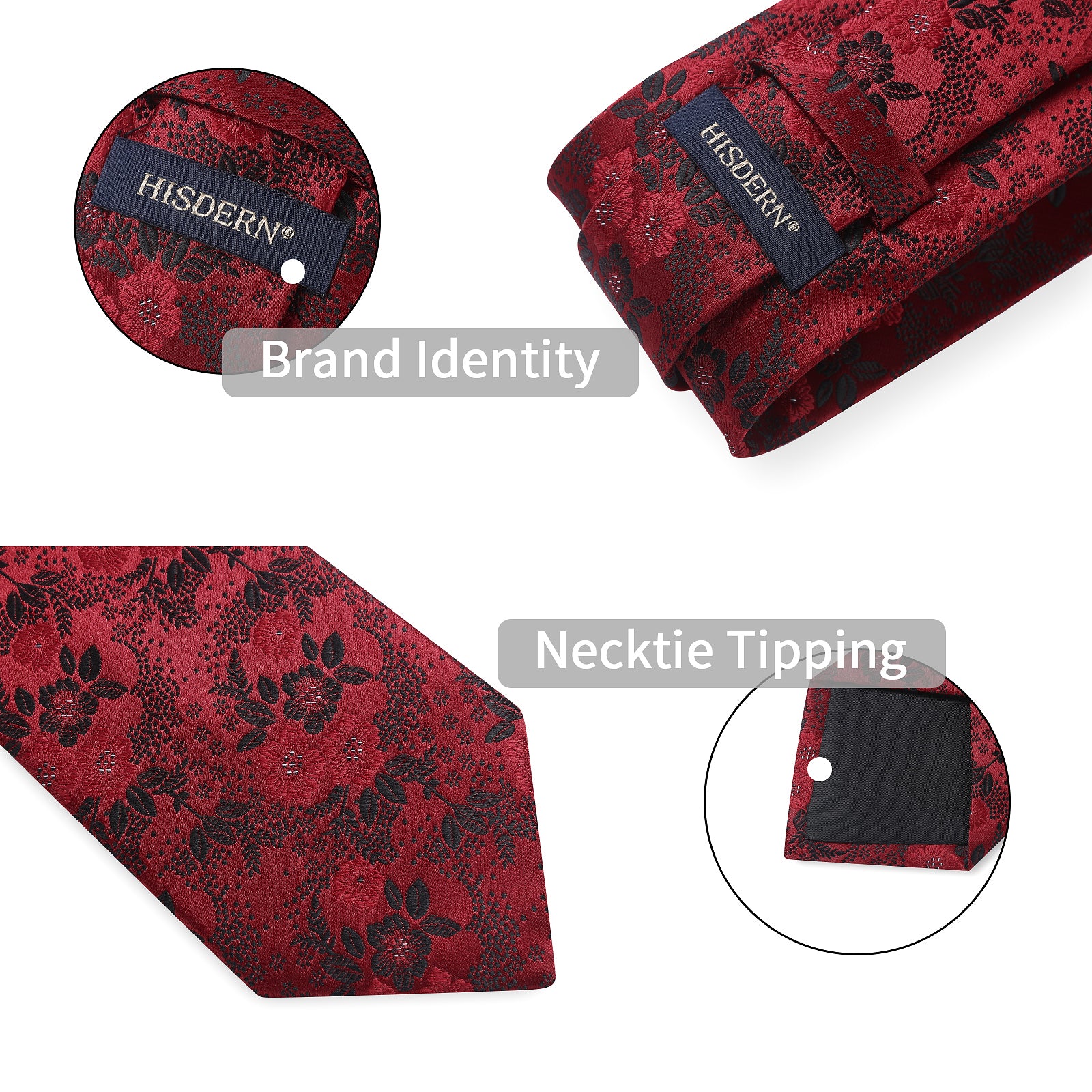 Floral Tie Handkerchief Set - B2-RED/BLACK