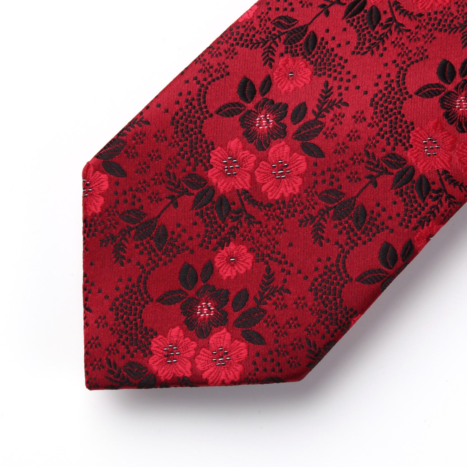 Floral Tie Handkerchief Set - B2-RED/BLACK