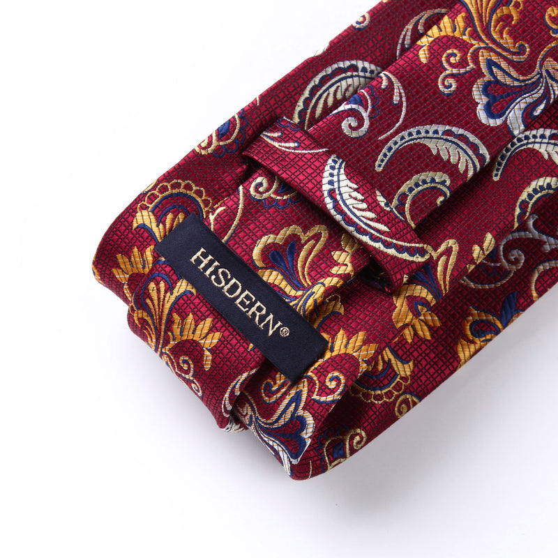 Paisley Floral Tie Handkerchief Set - BURGUNDY/YELLOW